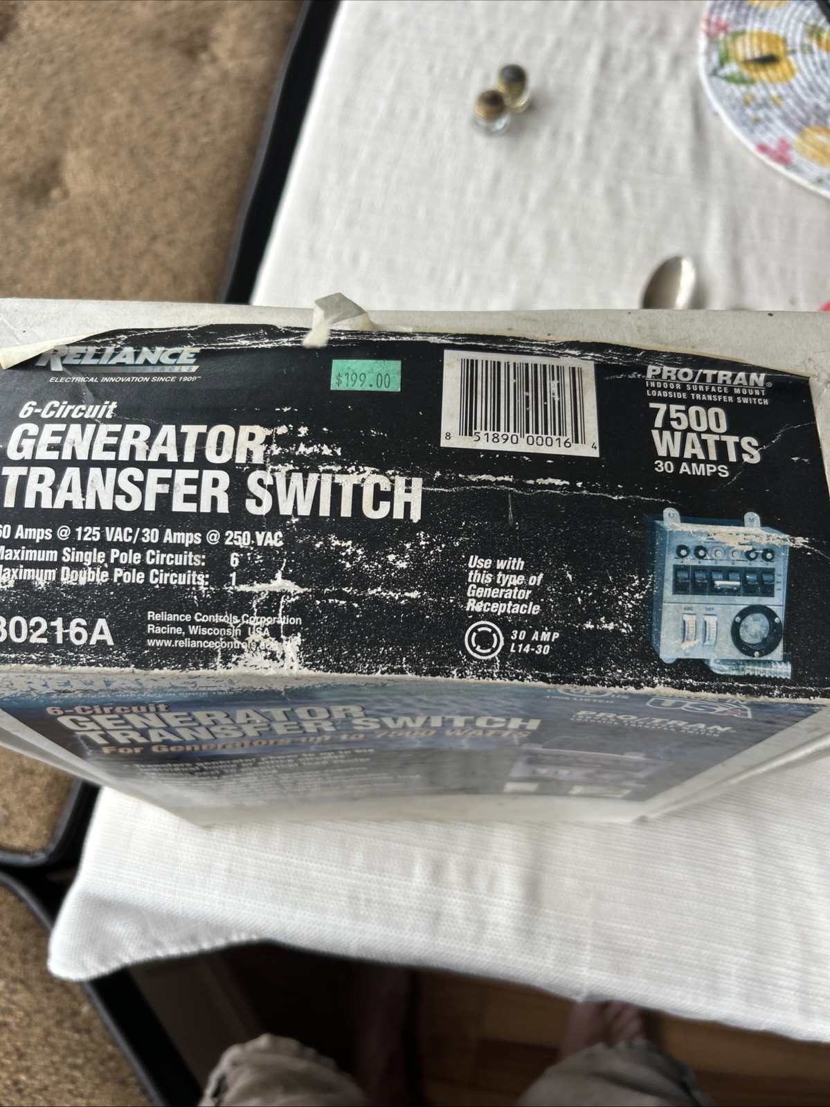 Reliance Controls 30216A Generator Transfer Switch 7500 W 6-circuit