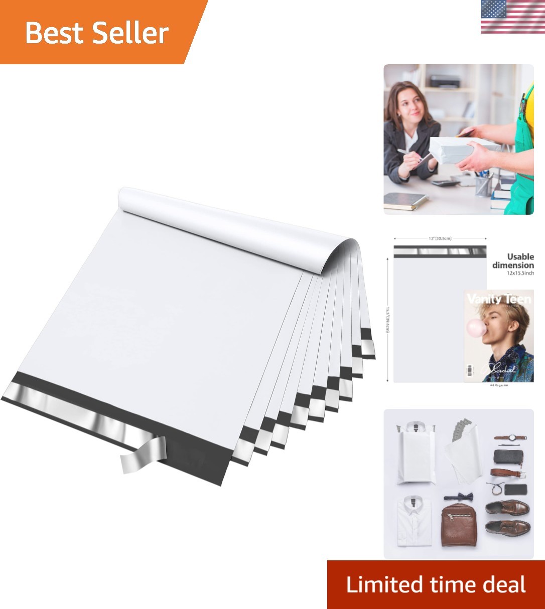 100 White Poly Mailers – Self Seal, Durable, Lightweight, Tear Resistant, 12x…