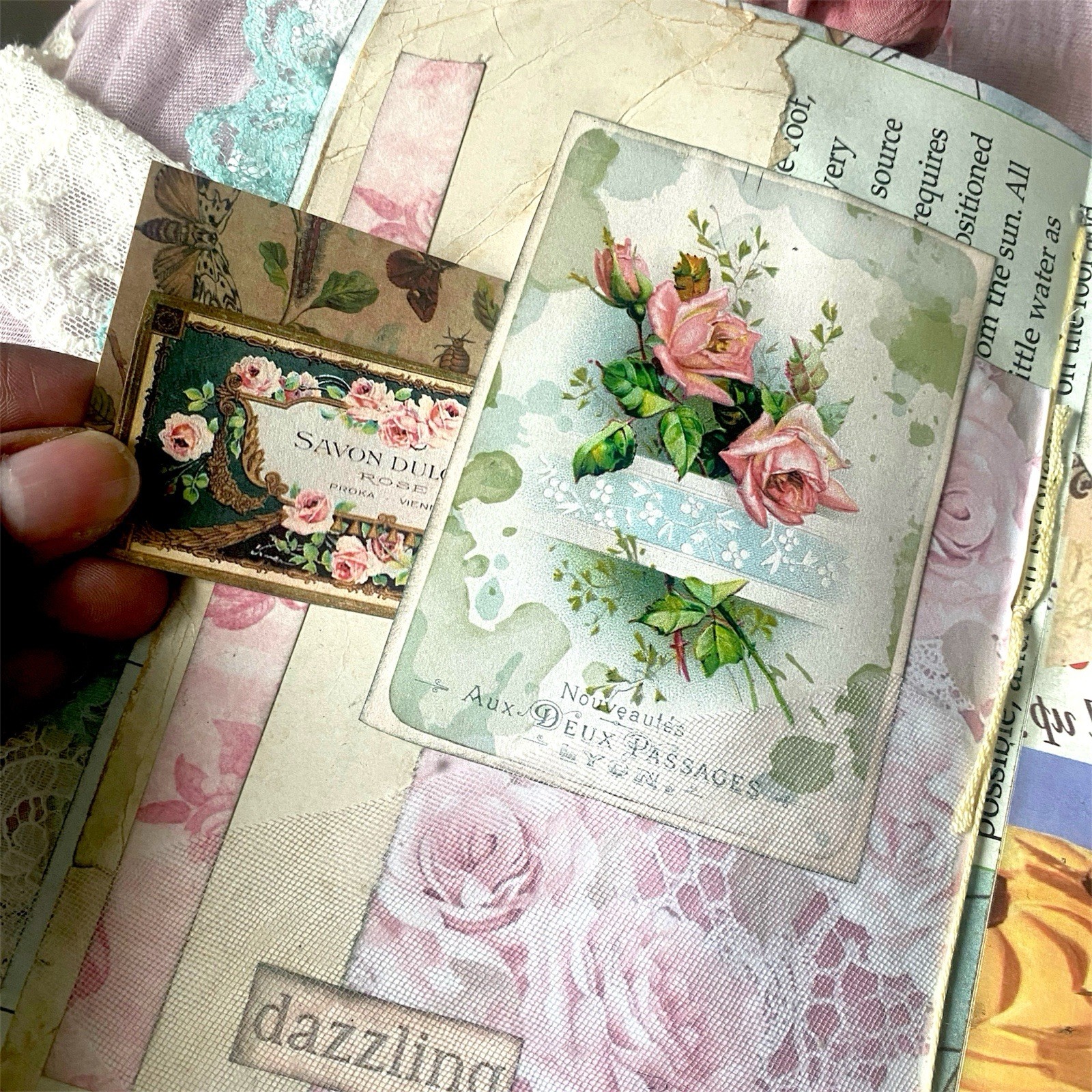 Handmade Shabby Chic Layered Junk Journal – Romantic Floral Scrapbook Diary Book