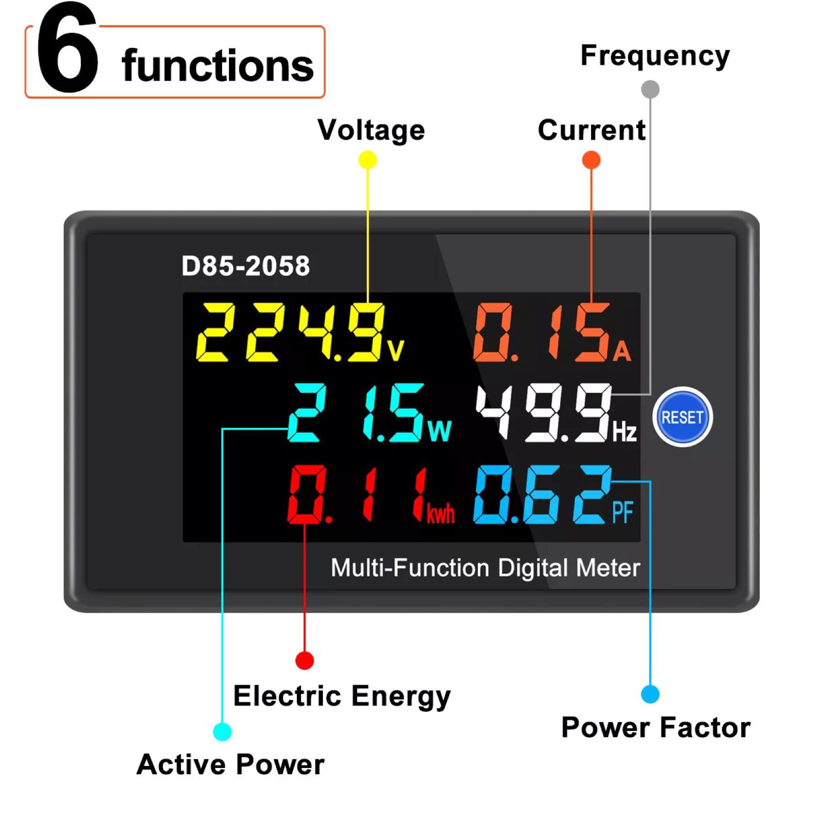1PCS Digital LCD AC Panel Meter Assembly Kit With 0.00-1.00PF Power factor