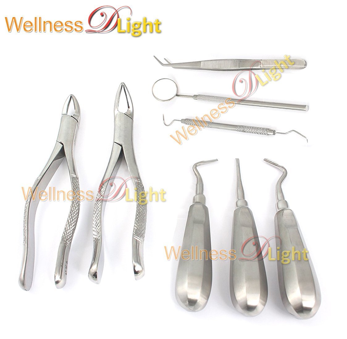 WDL 8 PCS BASIC DENTAL EXTRACTING EXTRACTION FORCEPS ELEVATORS SET KIT
