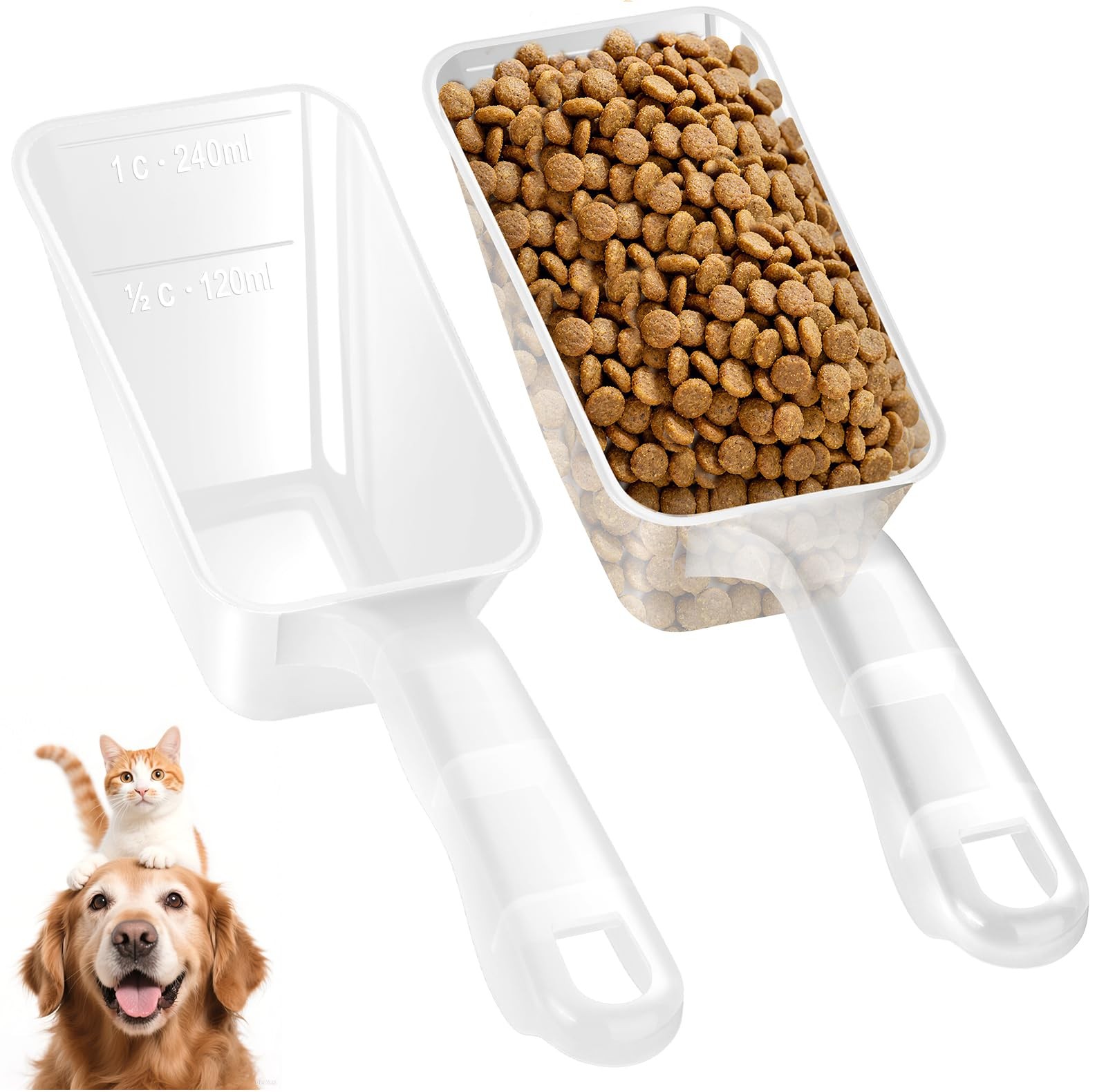 Aosnare 2-Pack Dog Food Scoop 1 Cup, Plastic Pet 9.65 inches, Transparent