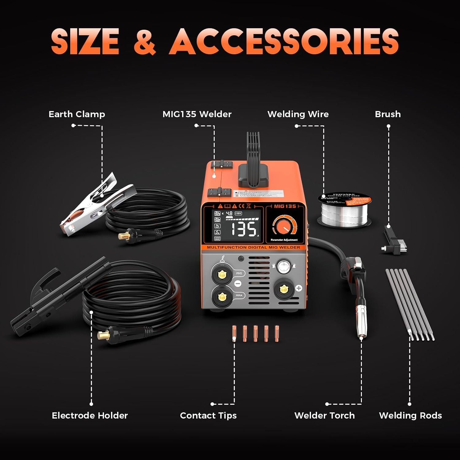 MIG Welder 135A 3IN1 MIG/ARC/Lift TIG Welding Machine 110V for Beginner, Gasless
