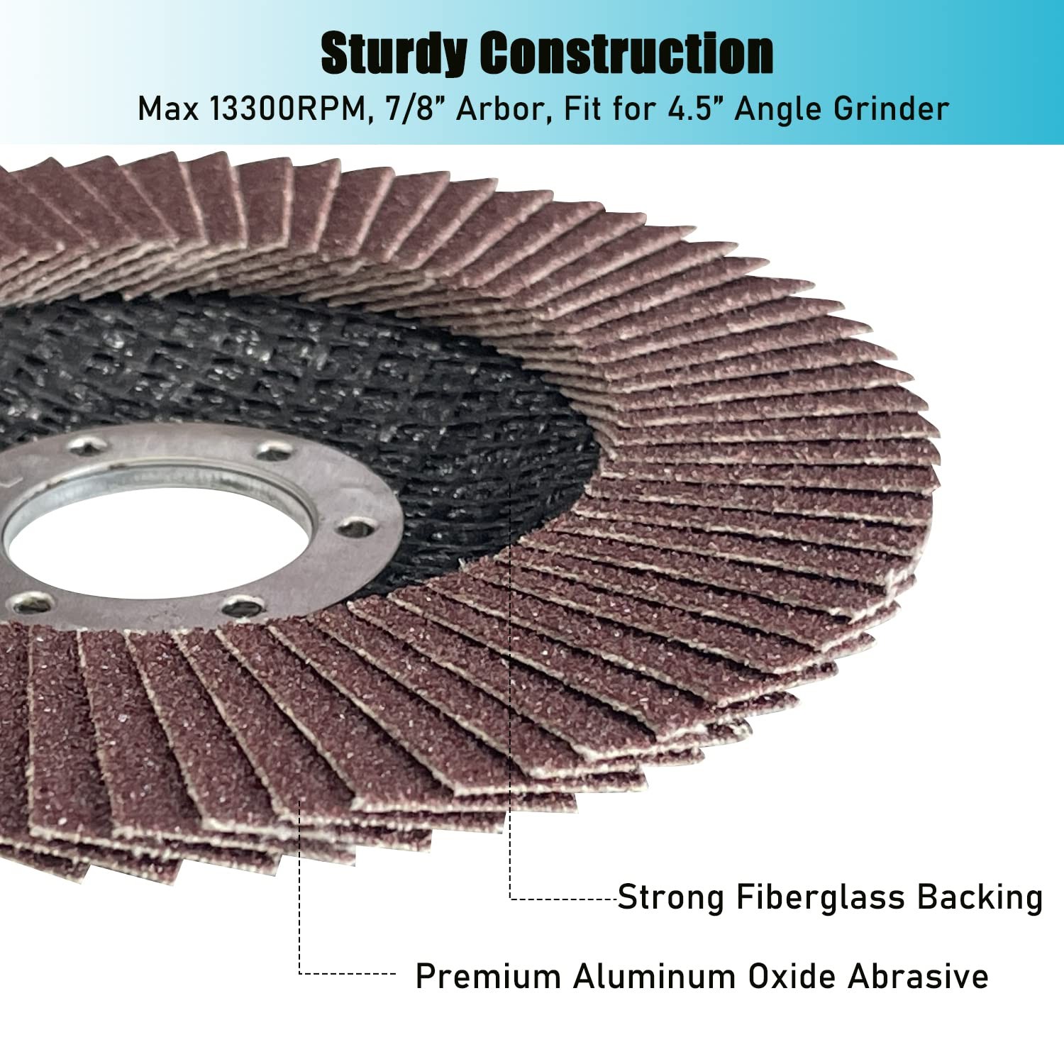 71878 4.5 Inch Flap Discs 20 Pack 40 60 80 100 120 Grit Type 27 7/8 Inch Arbor