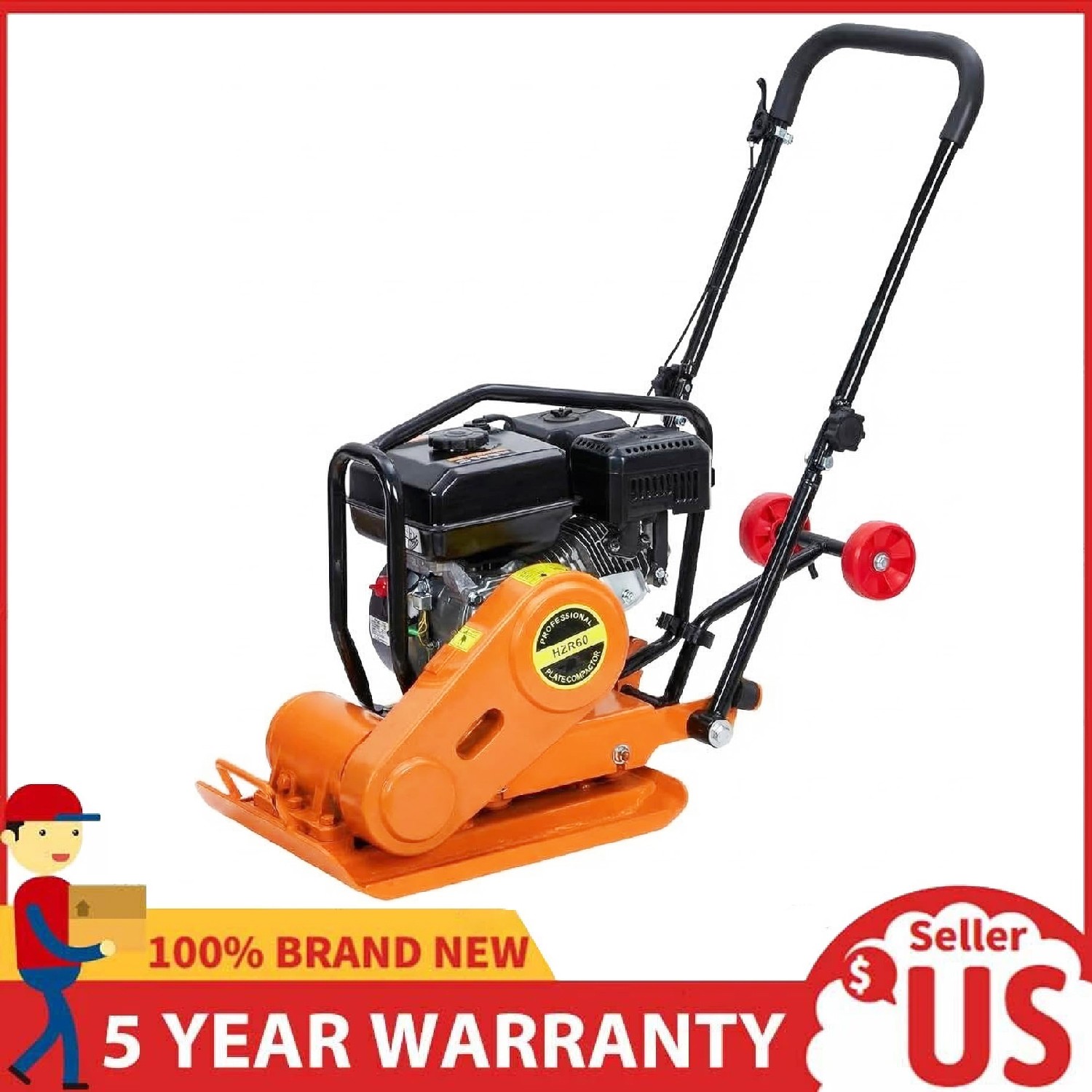7HP Plate Compactor 5600VPM Ground Rammer Jack Tamper ,212CC Gas Engine 4200lbs