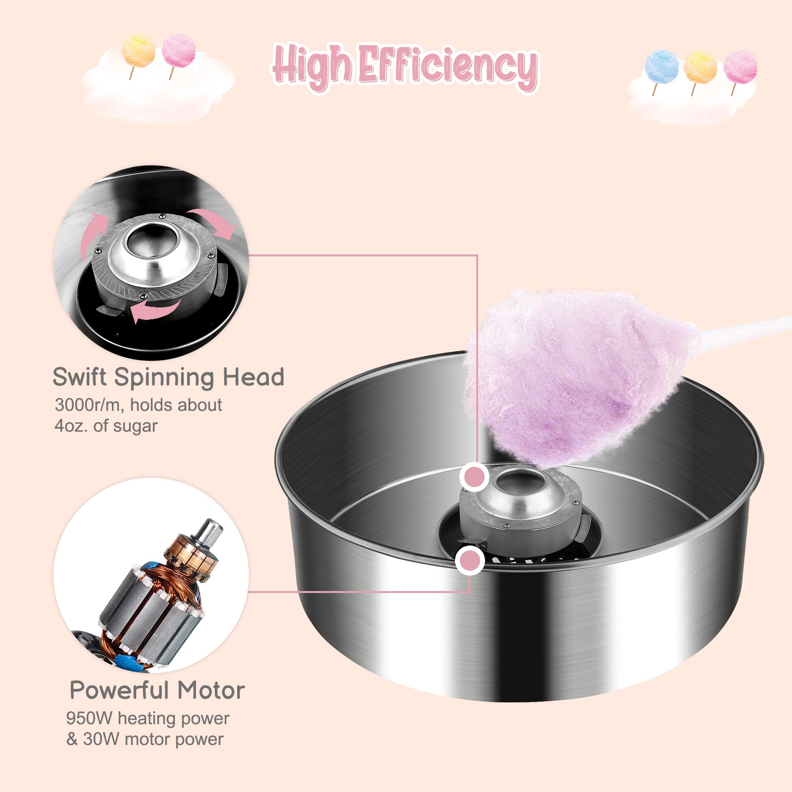 ROVSUN 20″ Commercial Cotton Candy Machine w/Cart Stainless Steel Floss Maker