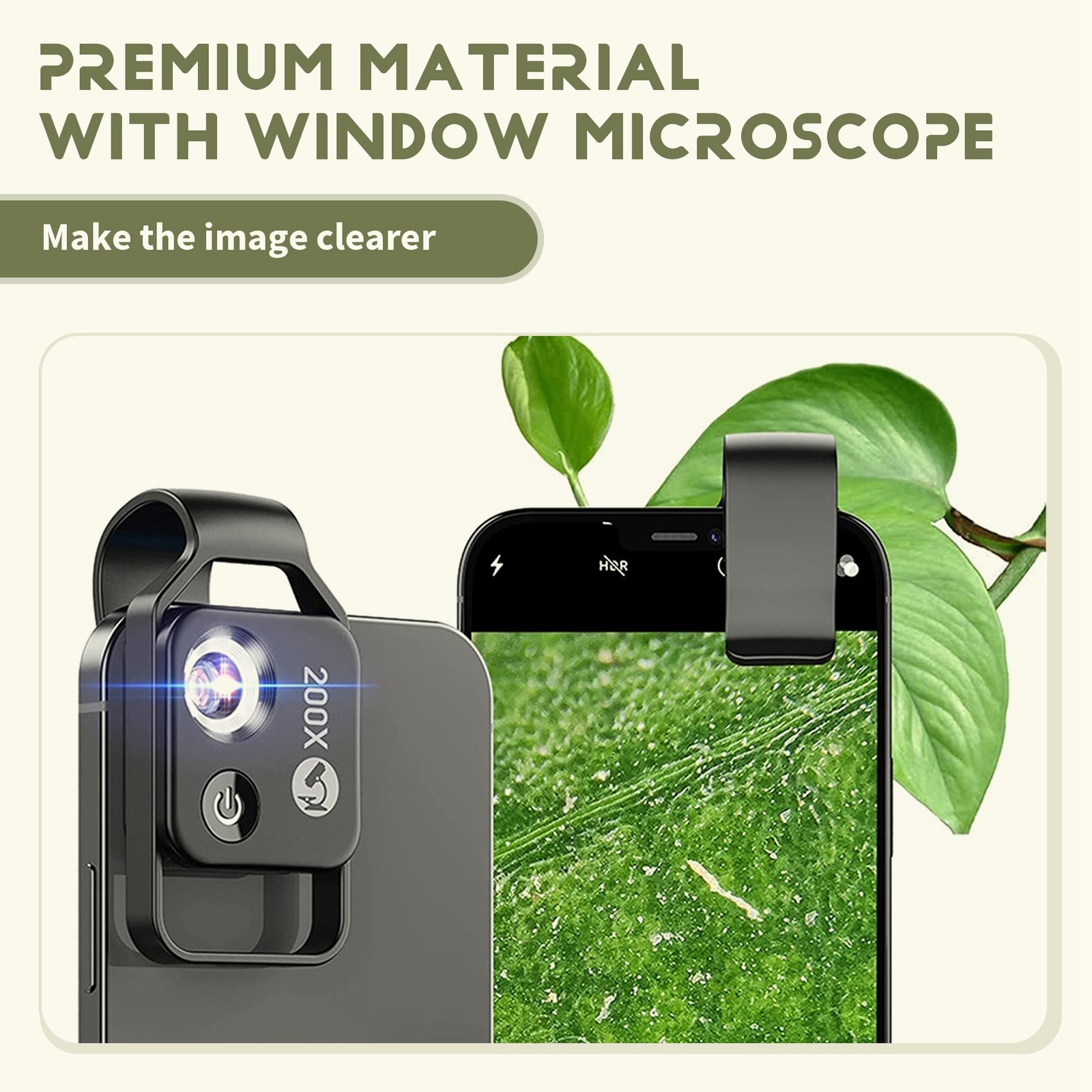 200X Cell Phone Microscope Accessory with Window Microscope, Portable 3218