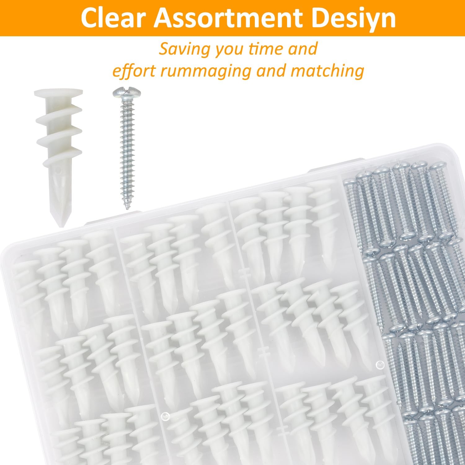 Self Drilling Drywall Anchors – 104Pcs Dry Wall and Screws 8, White