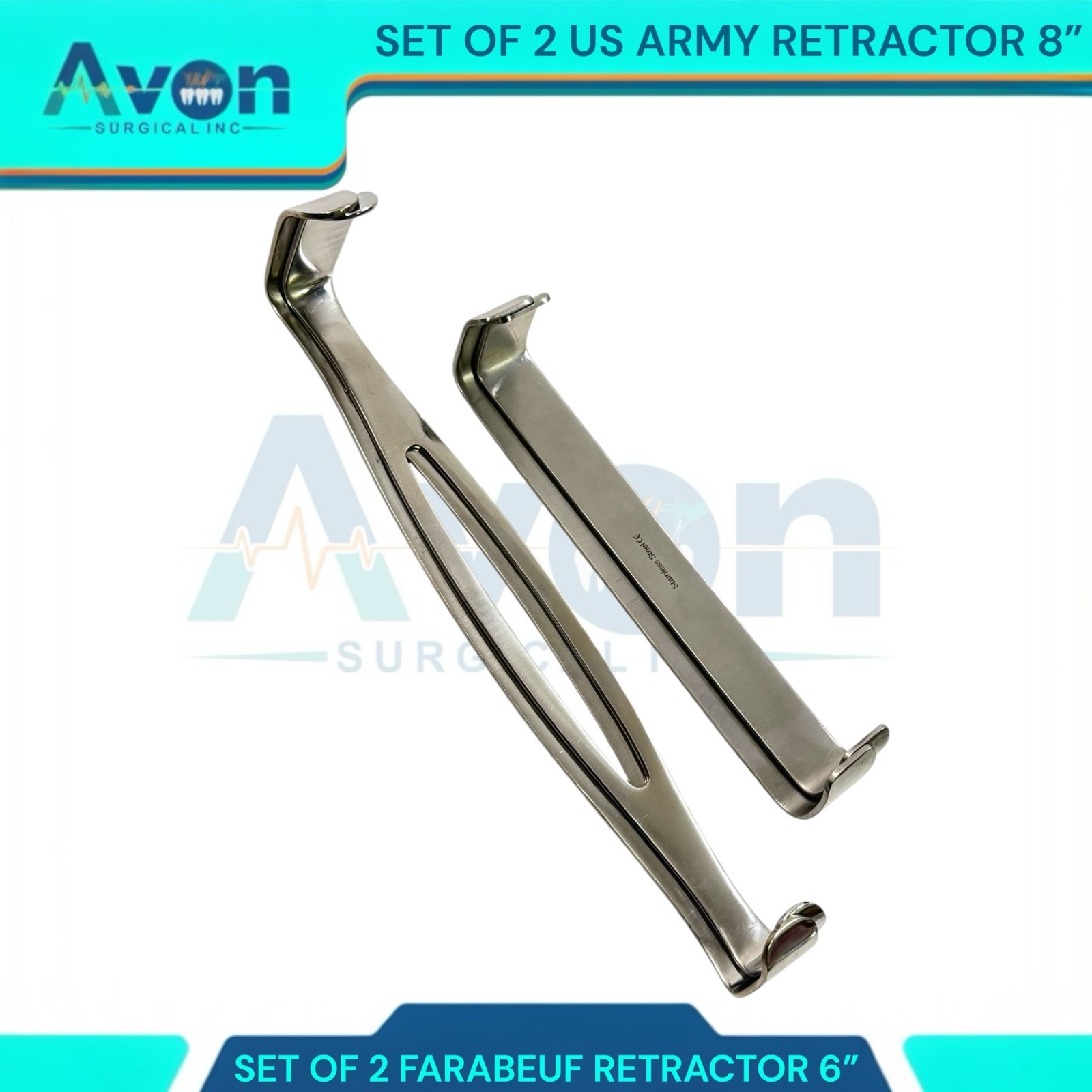 Set of 4pcs Spreaders 6″ Farabeuf Retractors & 8.5″ US Army Navy Retractors