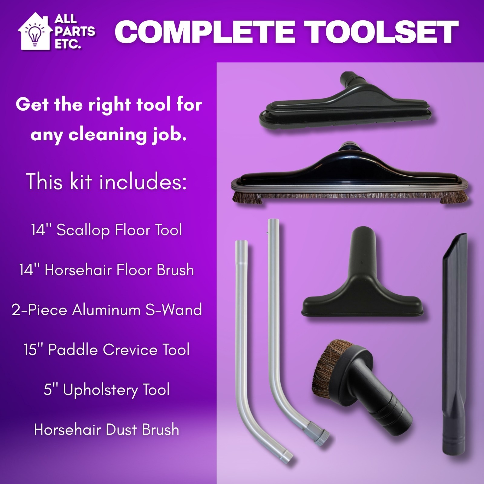Commercial Backpack Vacuum Attachment Kit 1 1/2″ – for ProTeam and more