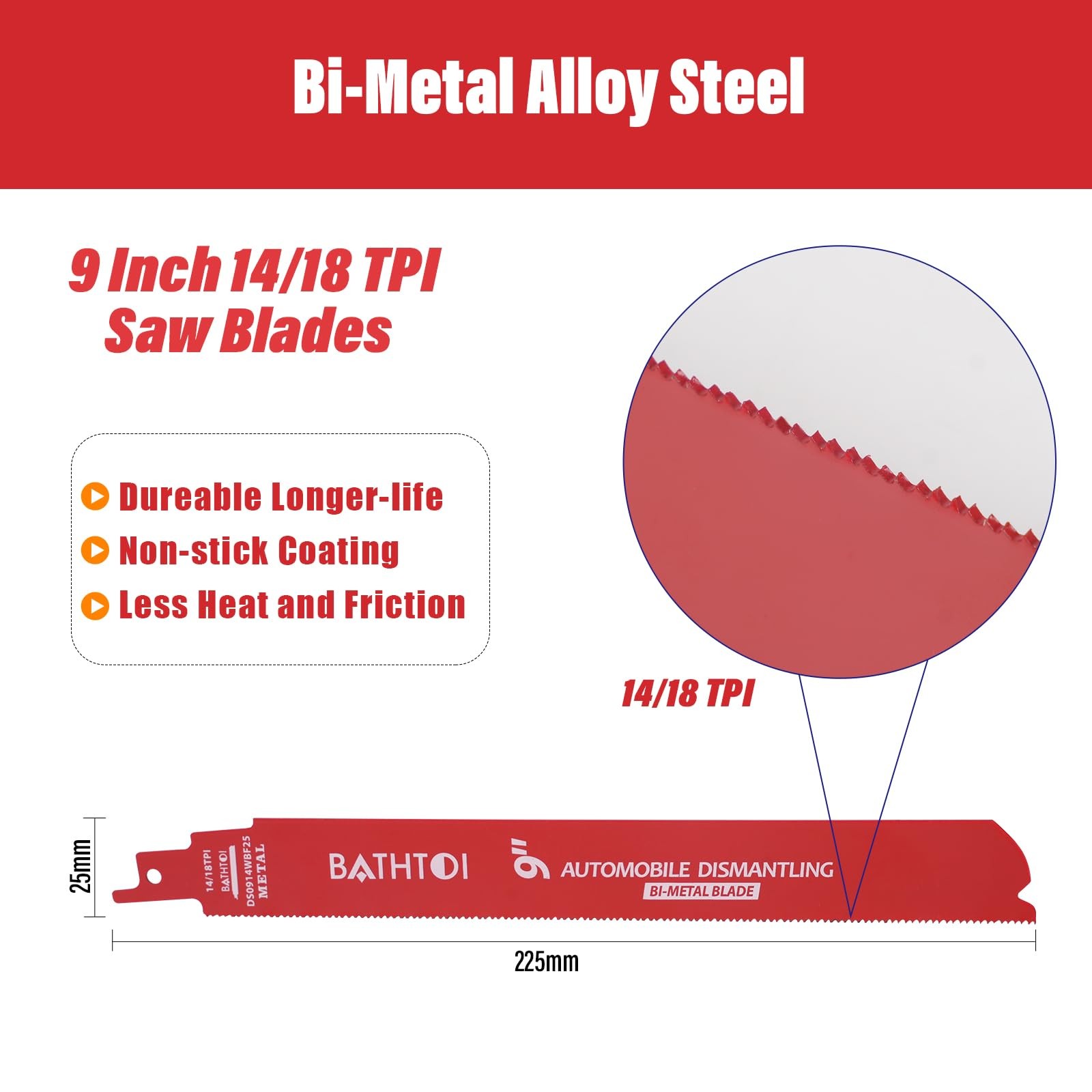 25 Pack 9 Inch 14/18 Tpi Reciprocating Saw Blades for 9 14/18TPI, red