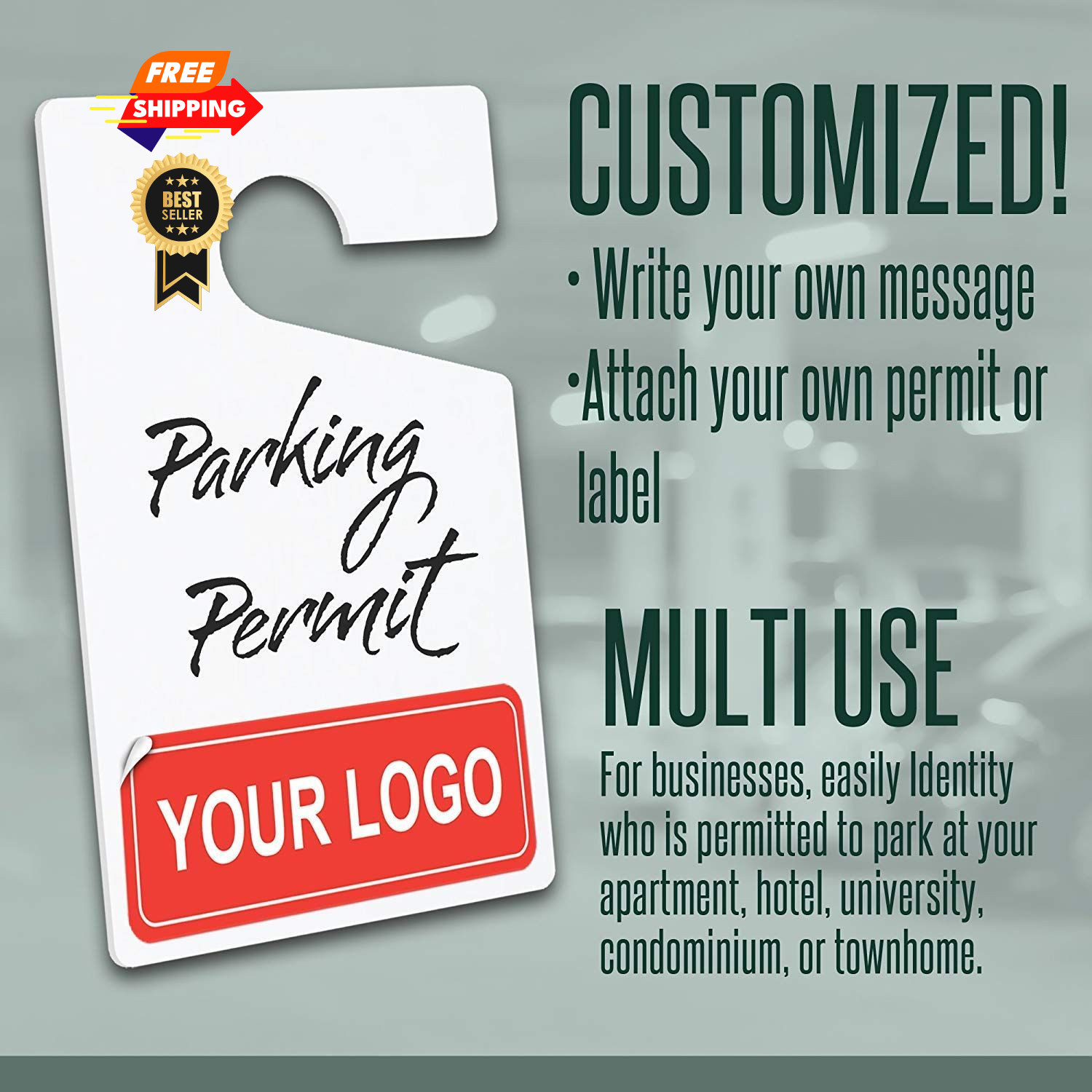 Parking Pass Hang Tags, White 10 pk 3x5in, Car 3x5x0.02 inches,