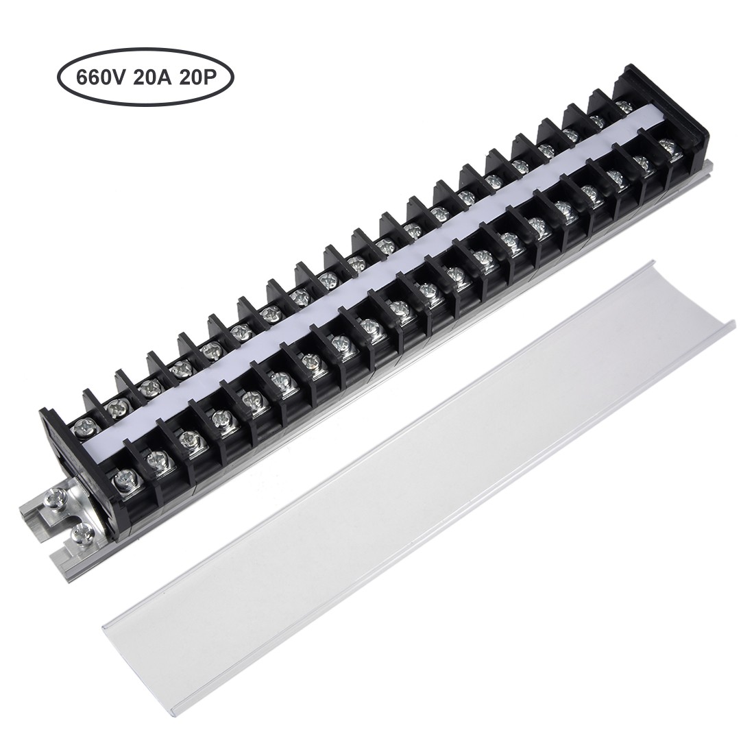 Barrier Terminal Strip Blocks 660V 20A Dual Rows 20P DIN Rail Base Connector