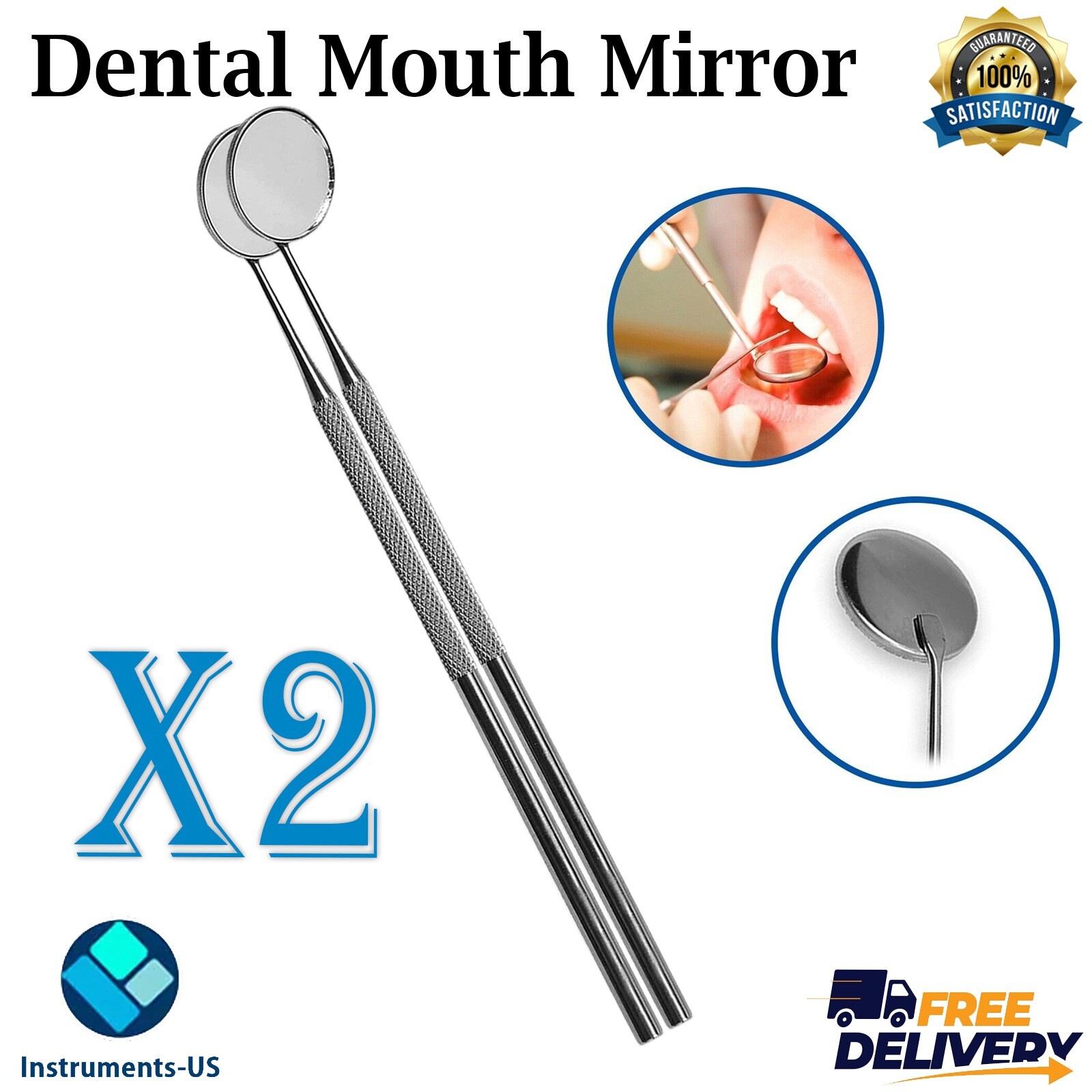 X2 Dental Mouth Mirror Handle Inspection Teeth Oral Clean Tool With Mirror