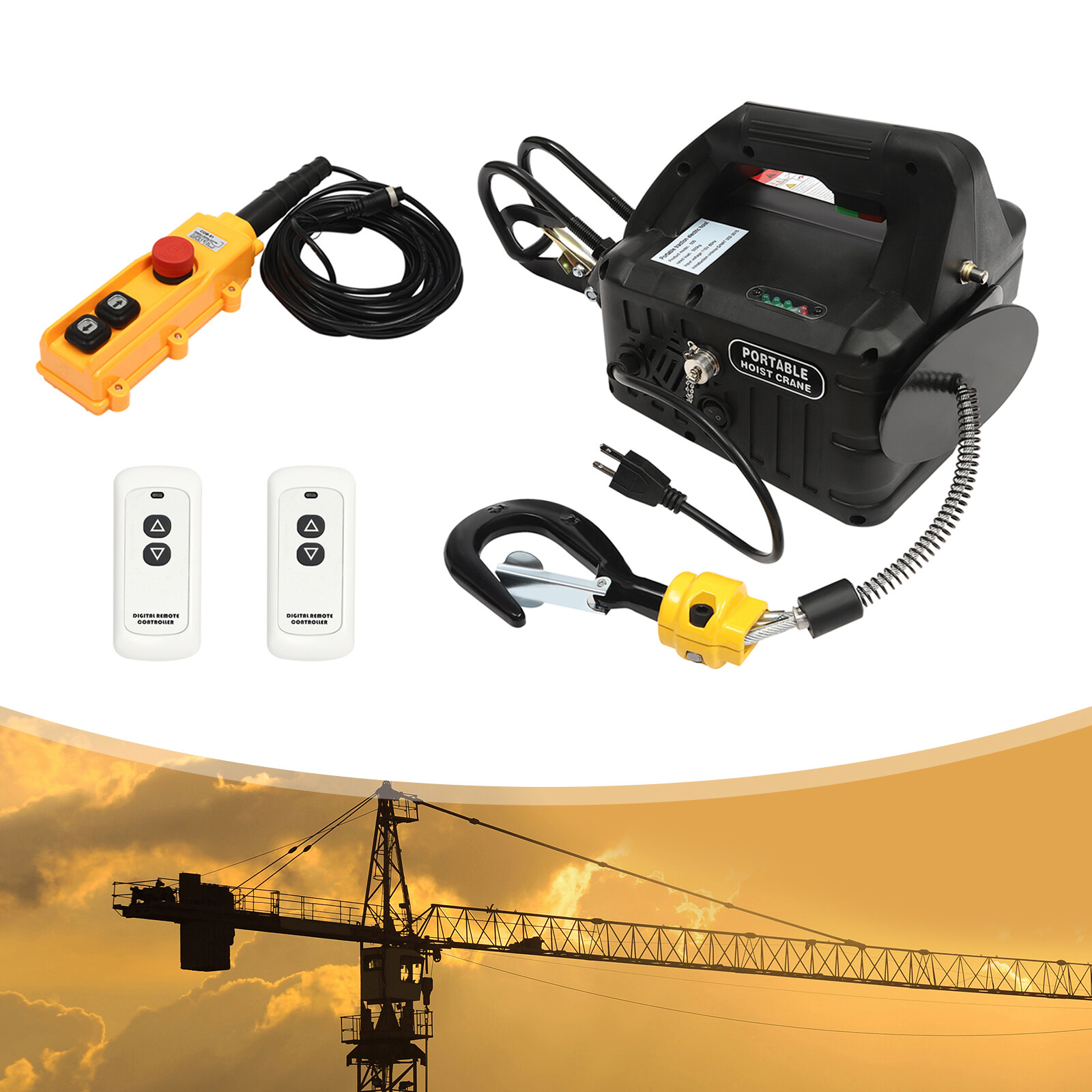 3in1 Portable Electric Hoist Winch 1100lbs Wired/Wireless Remote Control 25ft