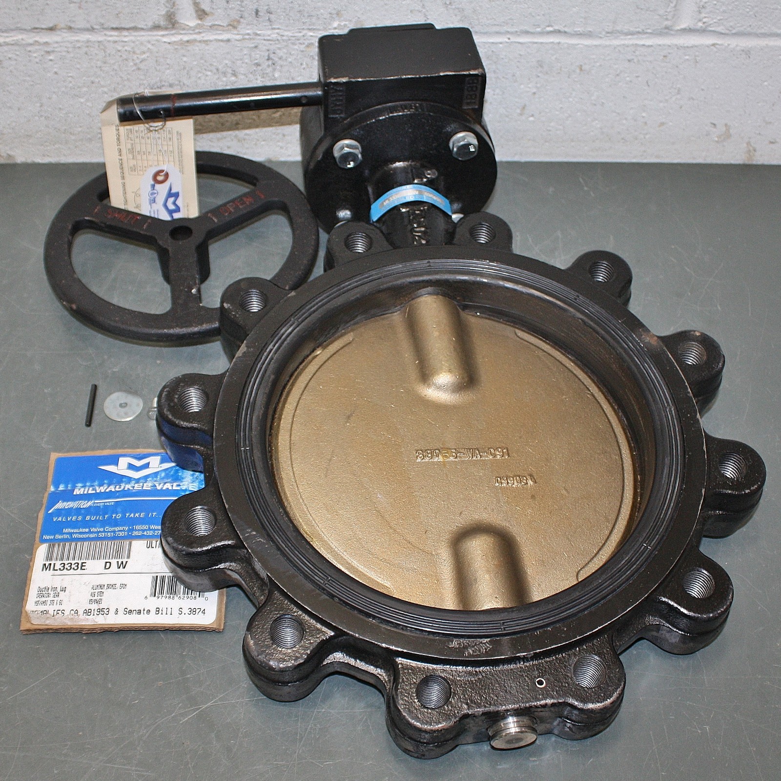 Milwaukee Valve Butterfly Valve UPML333E 10″, Lug Style, 10″ Pipe, Concentric
