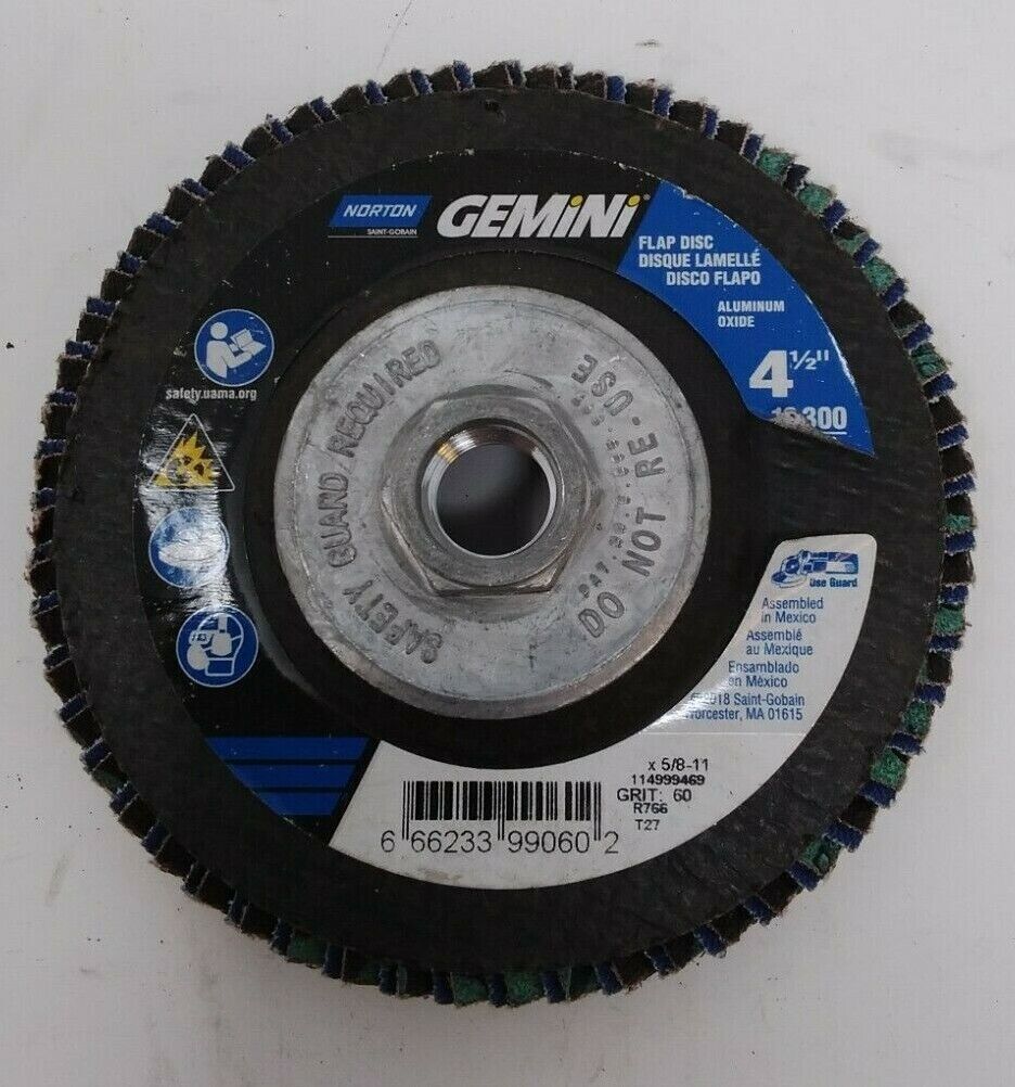 Norton Gemini Flap Disc 4.5″ 13,300 MAX RPM Grit:60 x 5/8-11