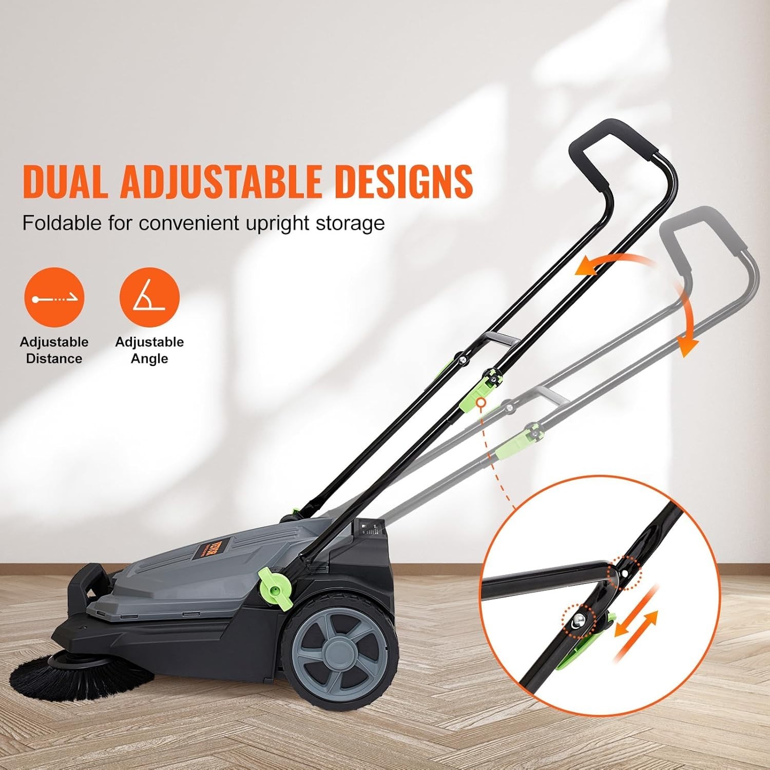 Walk-Behind Hand Push Floor Sweeper, 25.6″ Sweeping Width Floor Sweeper Manua…