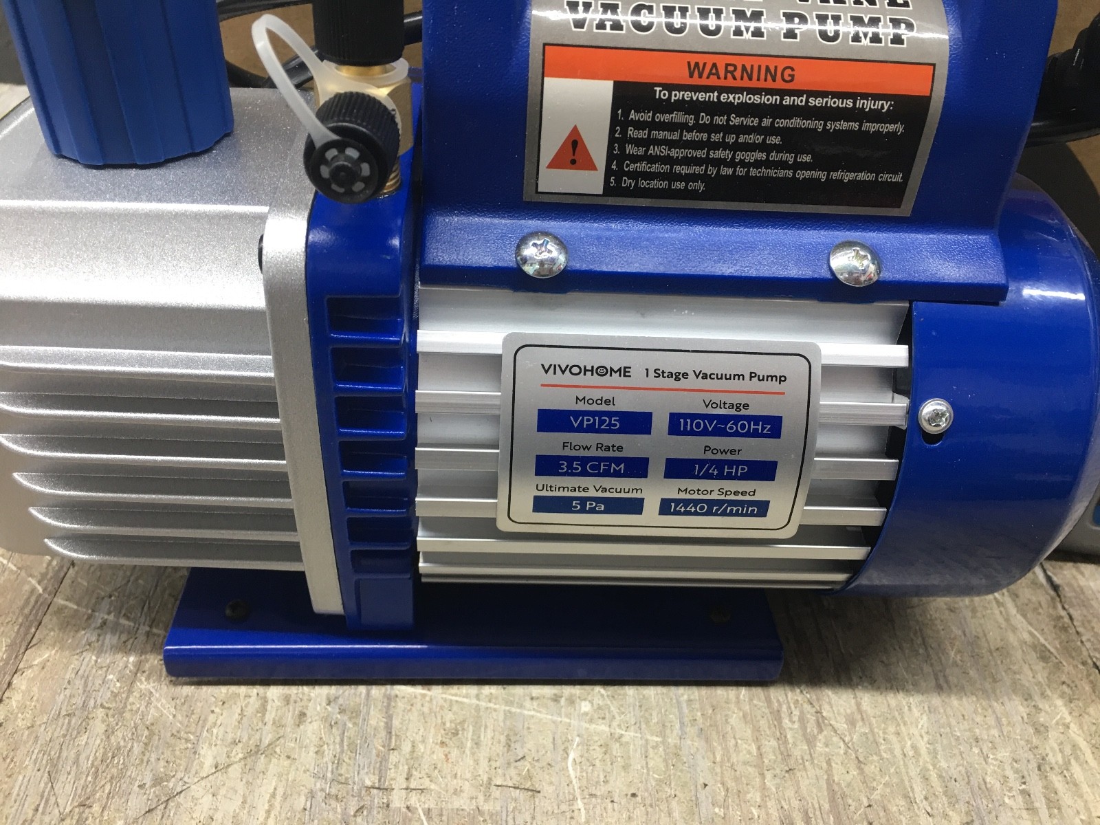 VIVOHOME 110V 1/4 HP 3.5 CFM Single Stage Rotary Vane Air Vacuum Pump VP125