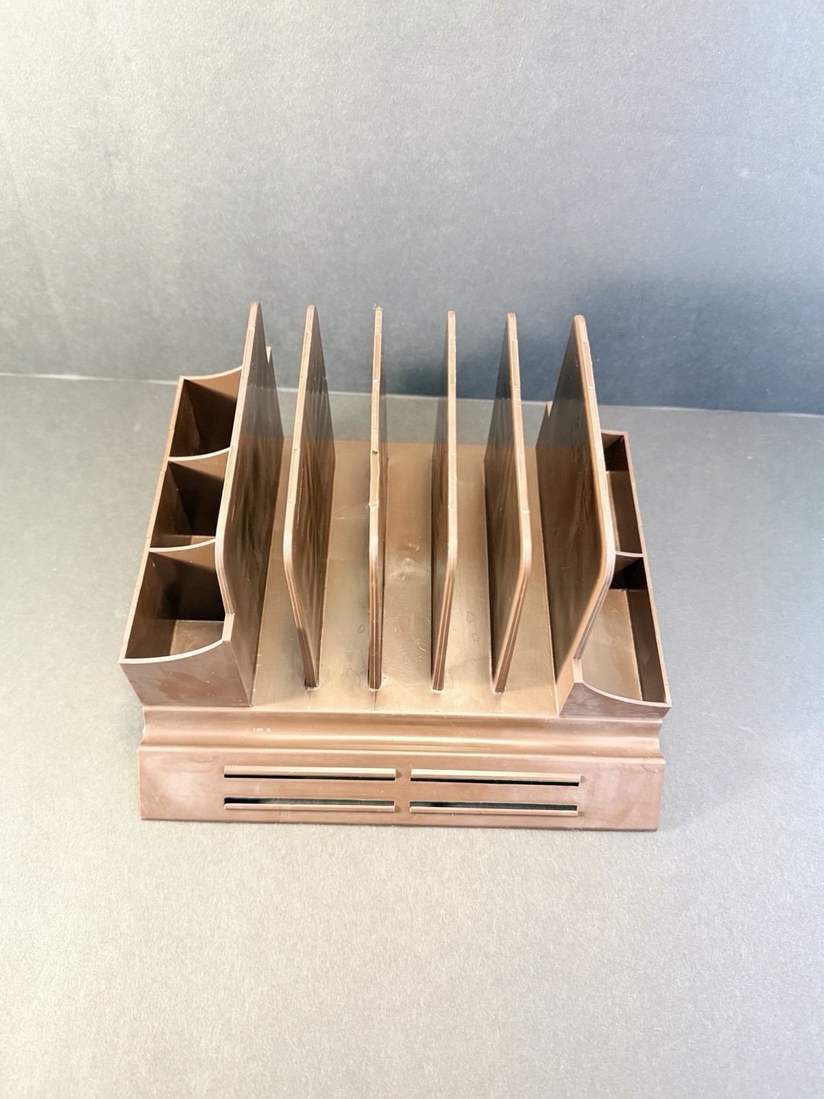 Vintage Action Industries Brown Plastic Desk Organizer Letter File Sorter 1970s