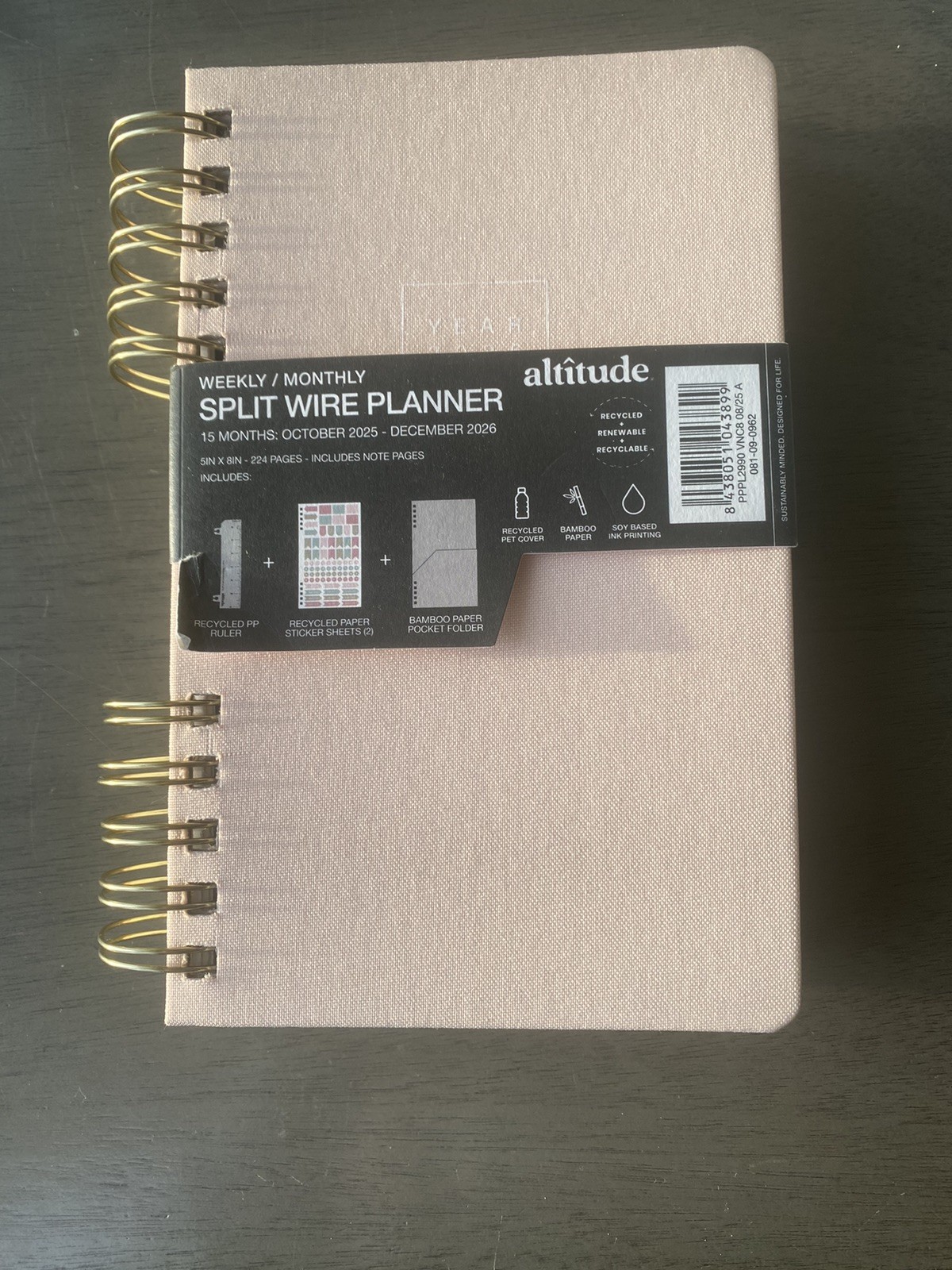 Altitude 2025-2026 15 Months Planner 5″x8″ Monthly/Weekly Powder Pink