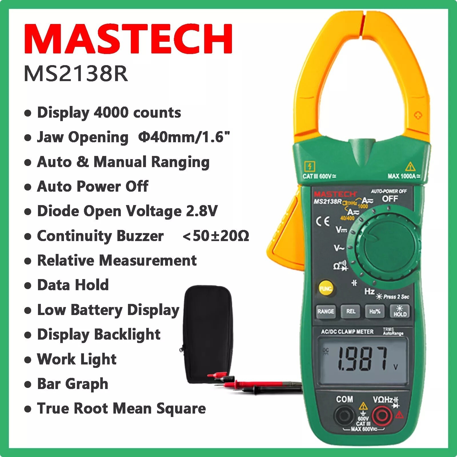 Mastech MS2138R Professional Clamp Meters AC/DC Current Multimeter Tester