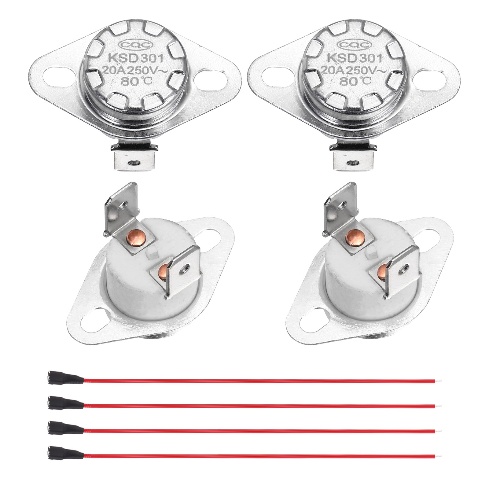 2 Pcs KSD301 Thermostat 80°C/176°F 20A N.C with Terminal Wire