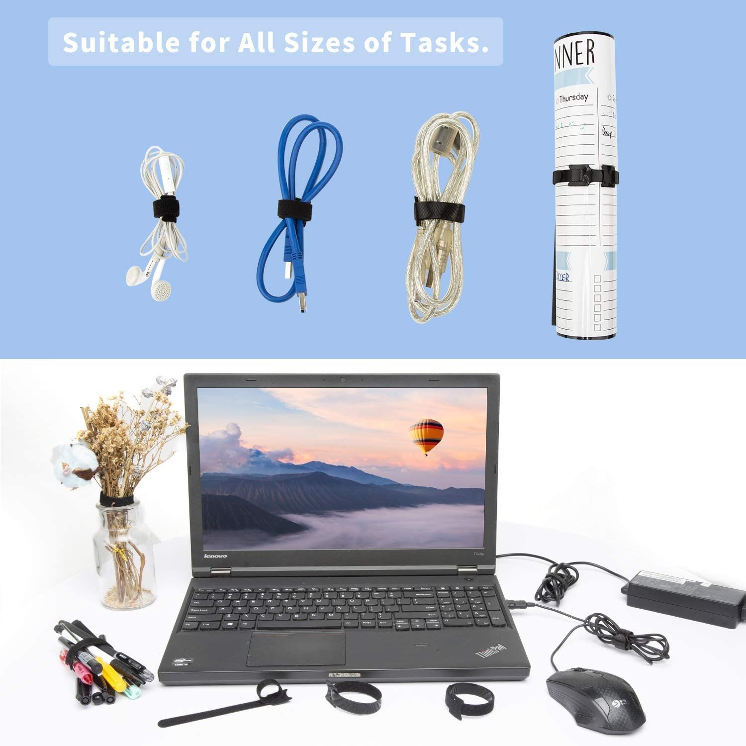 150PCS Reusable Fastener Straps – 6 Inch Cable Management Ties, 6 Inch,150pcs
