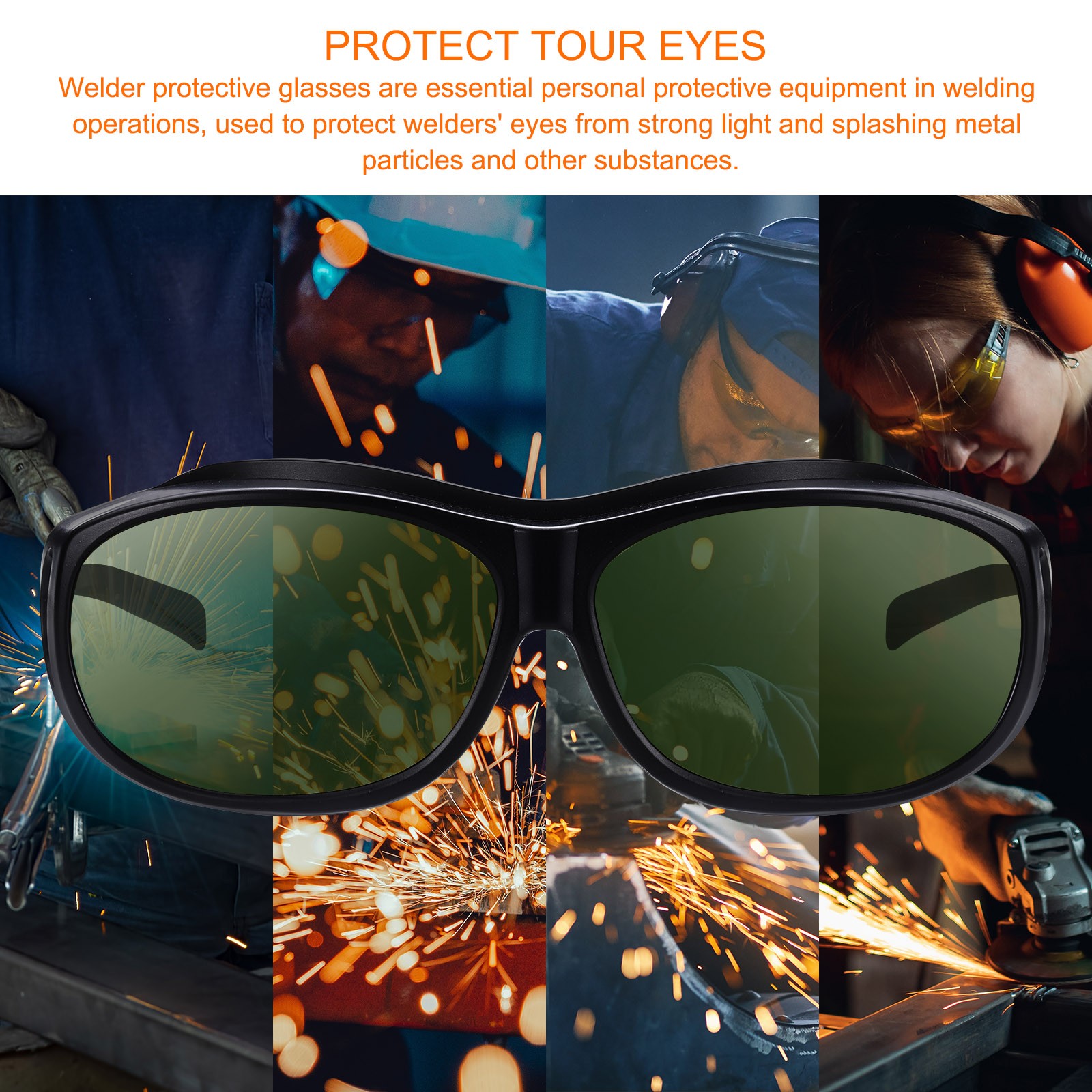 Welding Glasses IR Shade 5 Green CE Certified Protective Glasses Wrap-Around Len