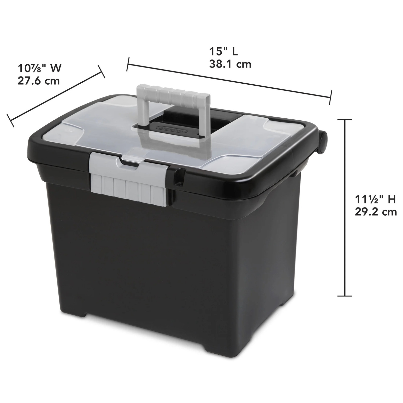 Portable File Box, Letter-Size Plastic File Storage Box with Handle and Divided