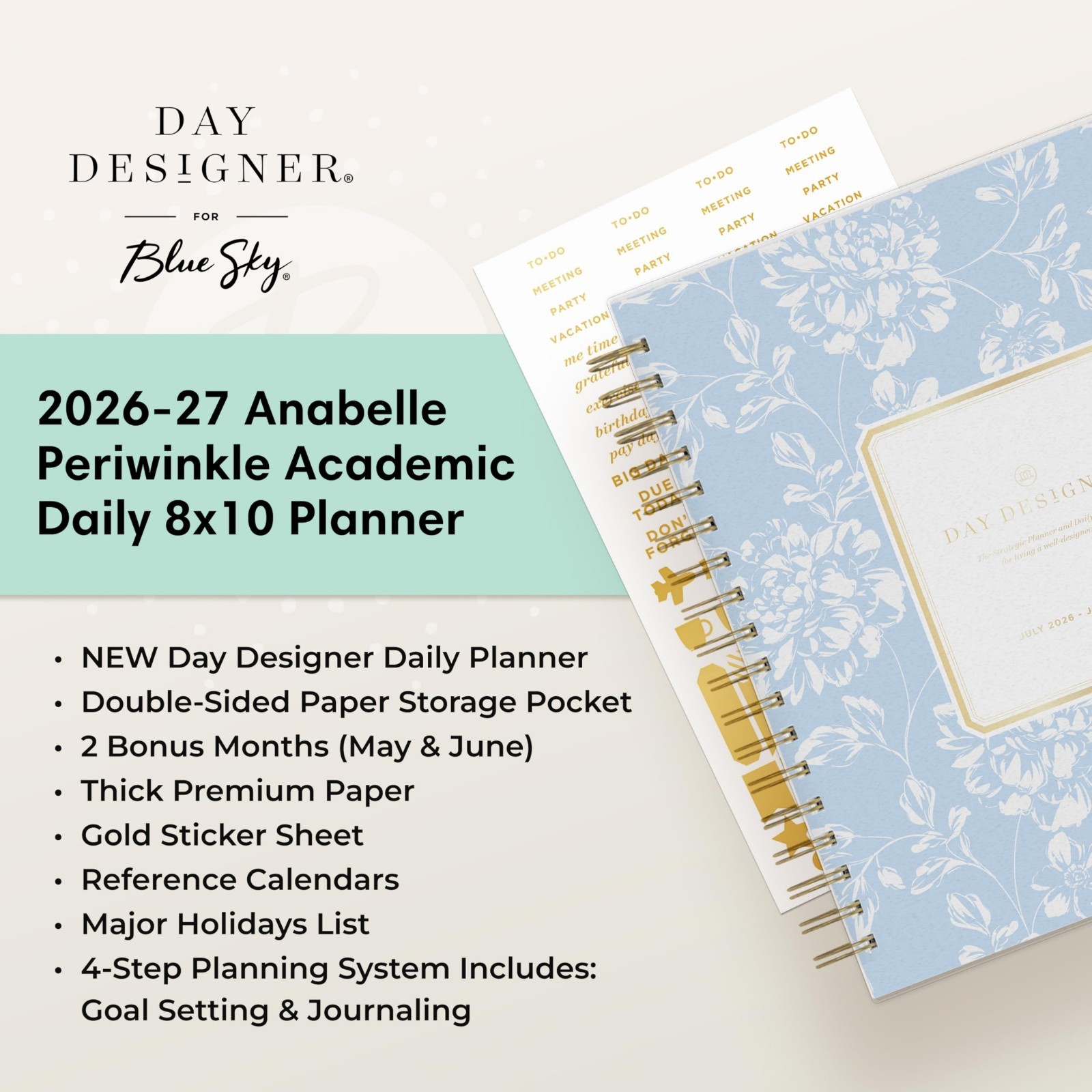 2026-2027 Academic Planner – Daily & Monthly, 8″x10″, Flexible Cover, Wirebound,