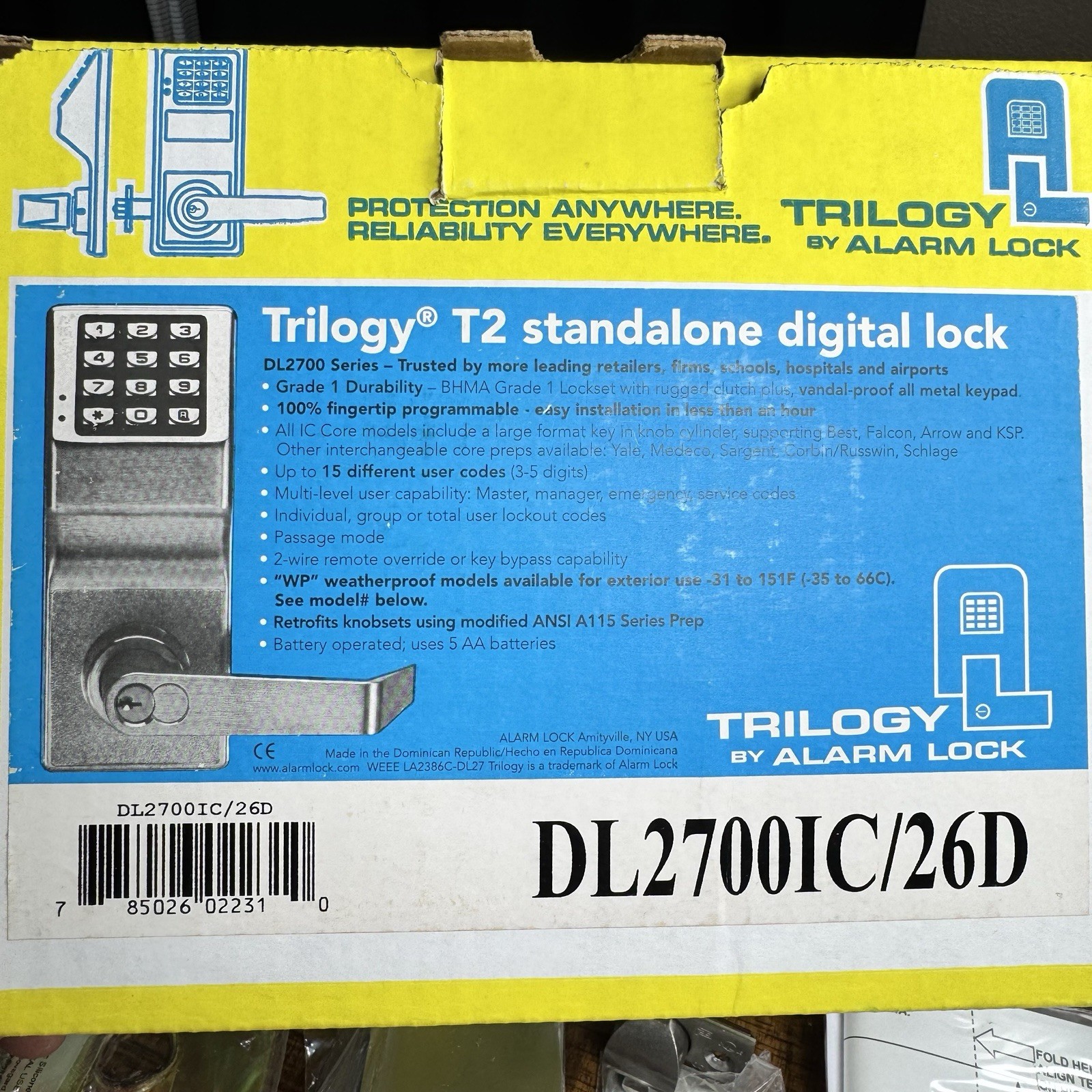 Trilogy T2 Alarm Lock Standalone Digital Electronic Code Lock DL2700 26D