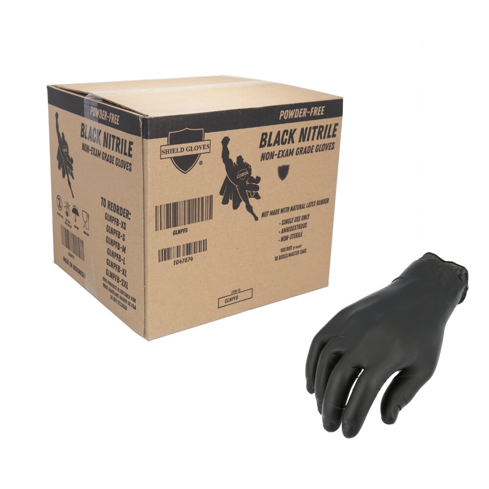 Shield 5mil Nitrile Black Powder and Latex Free Disposable Gloves 1000 Large