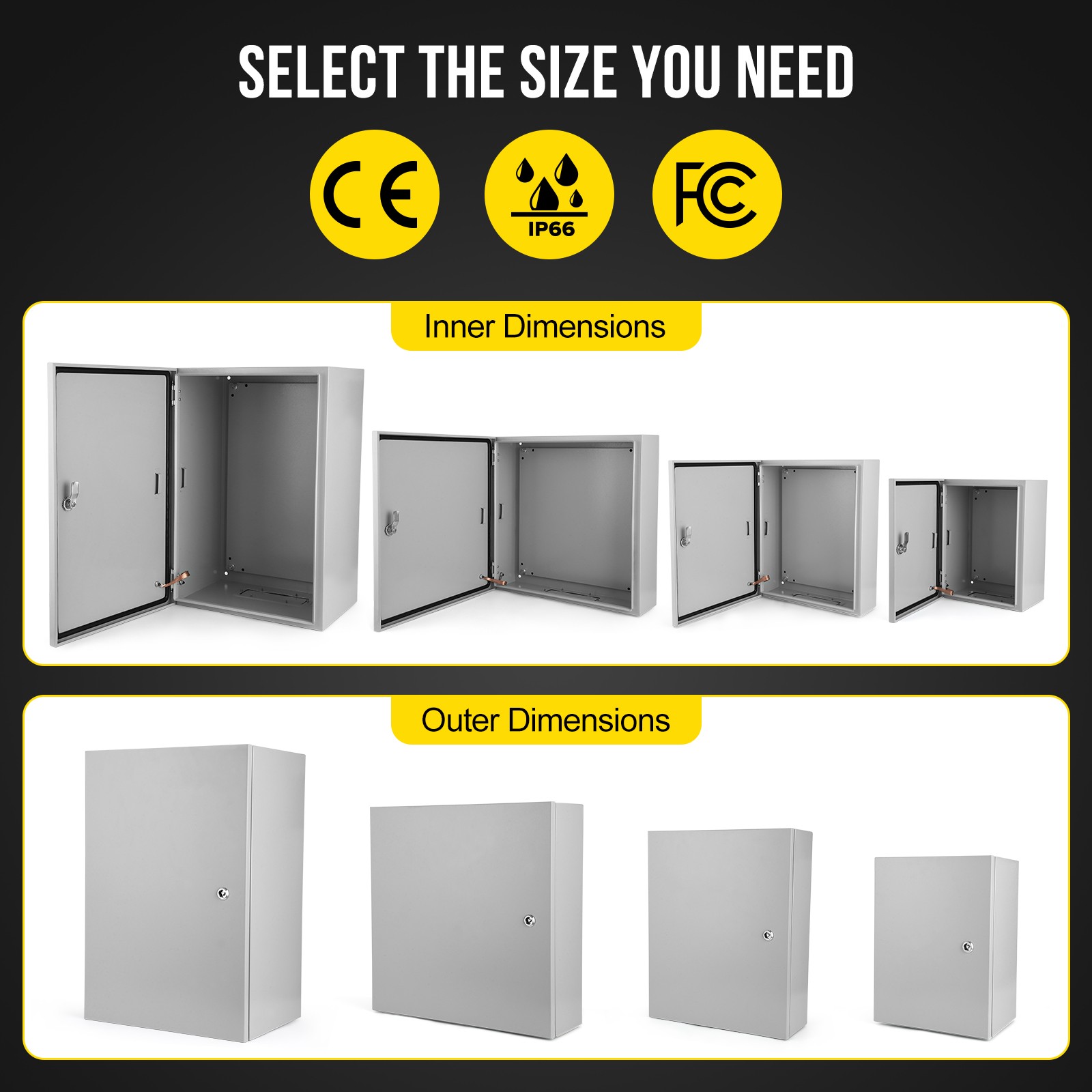 GARVEE Multi-Sizes IP66 Steel Electrical Enclosure Box w/ Lock & Waterproof Seal