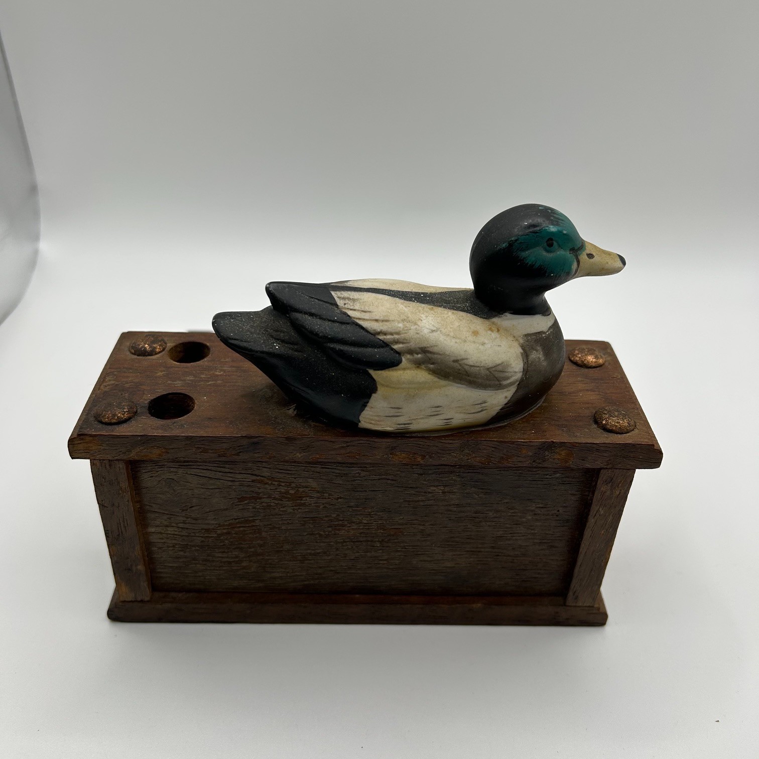 Vintage Giftco Wooden Mallard Duck Desk Organizer Pen Note Memo Holder Rustic