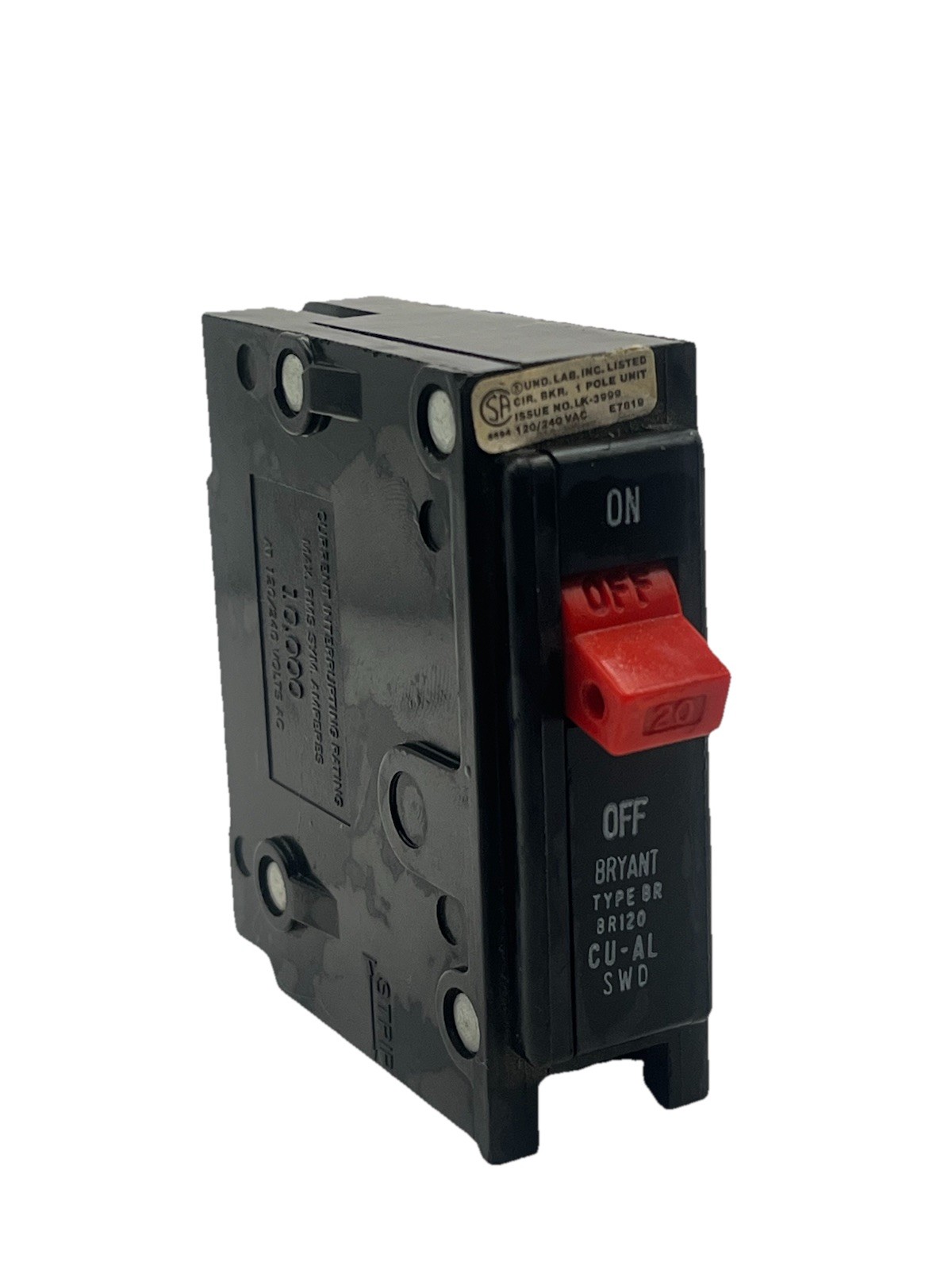 BRYANT 20 Amp Single Pole Circuit Breaker BR120 BR 120 20A