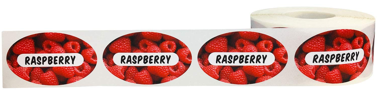 Instocklabels.Com Raspberry Grocery Store Food Labels 1.25 X 2 Inch Oval Shape