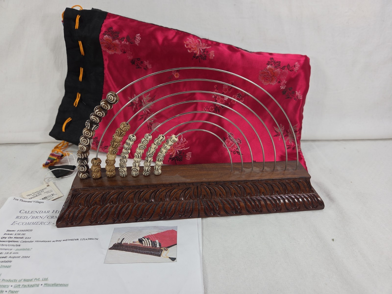 Vintage Himalayan Perpetual Bead Calendar Hand Crafted Wood Abacus Device Nepal