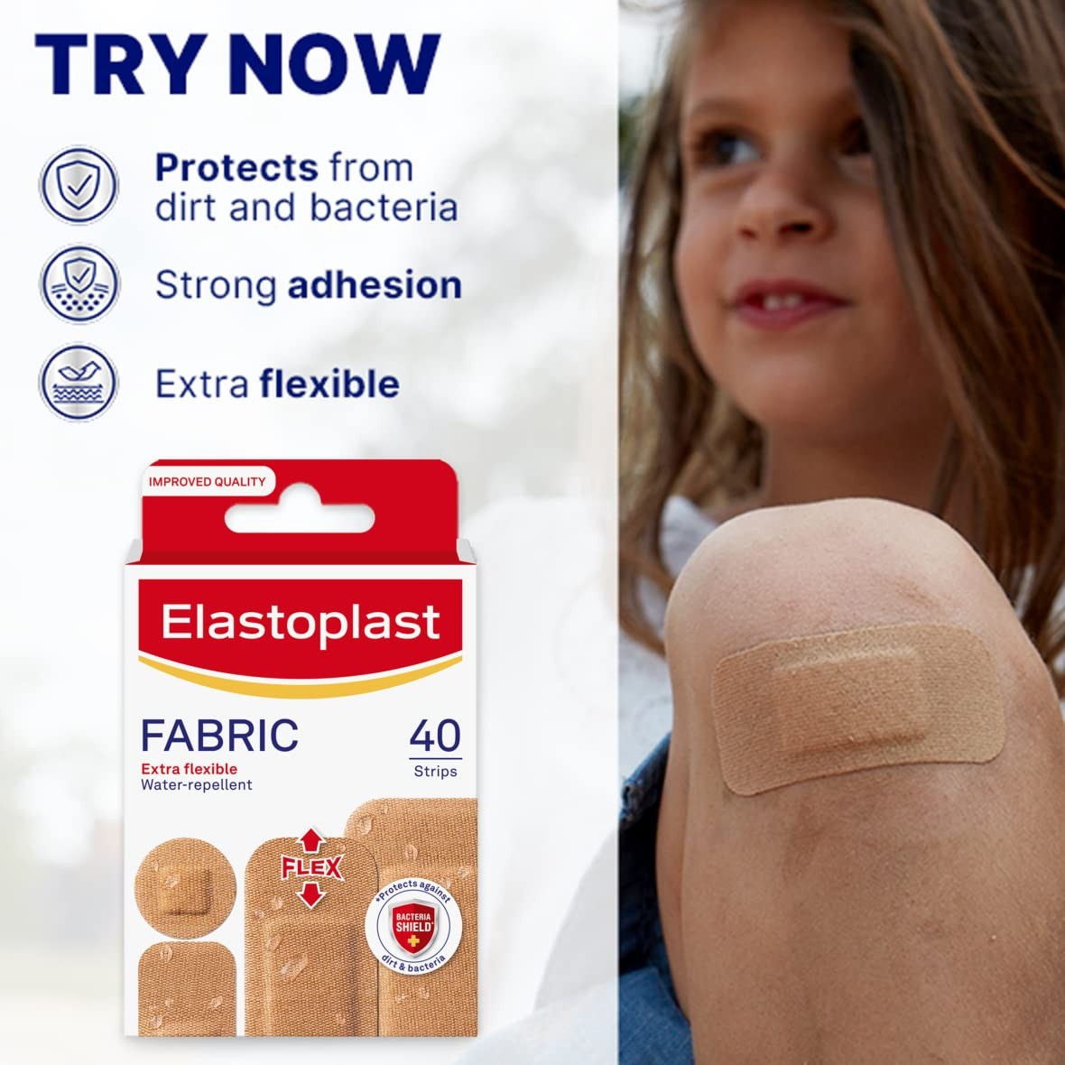 Elastoplast Extra Flexible Fabric Plaster 40 Count (pack of 1), Cranberry