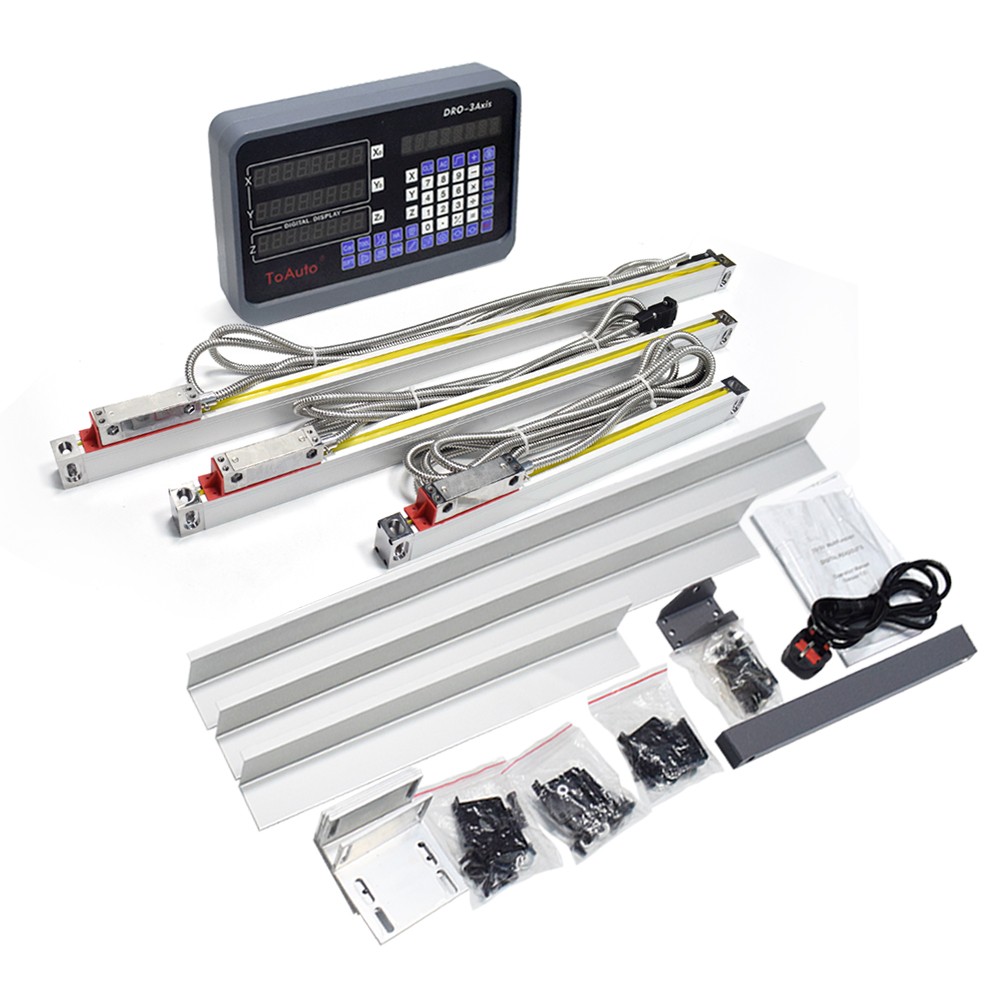 TOAUTO DRO 3 Axis Digital Readout Display+3pc Glass Linear Scale for Mill Lathe