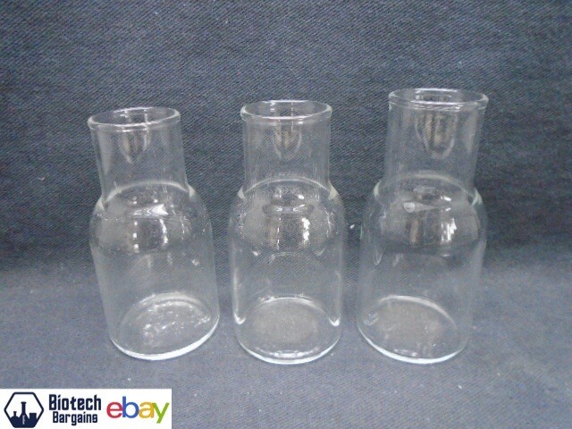(3) Lab Glass 75mL Round Delong Culture Flask Plain Wide Mouth 4” H x 1-7/8” D