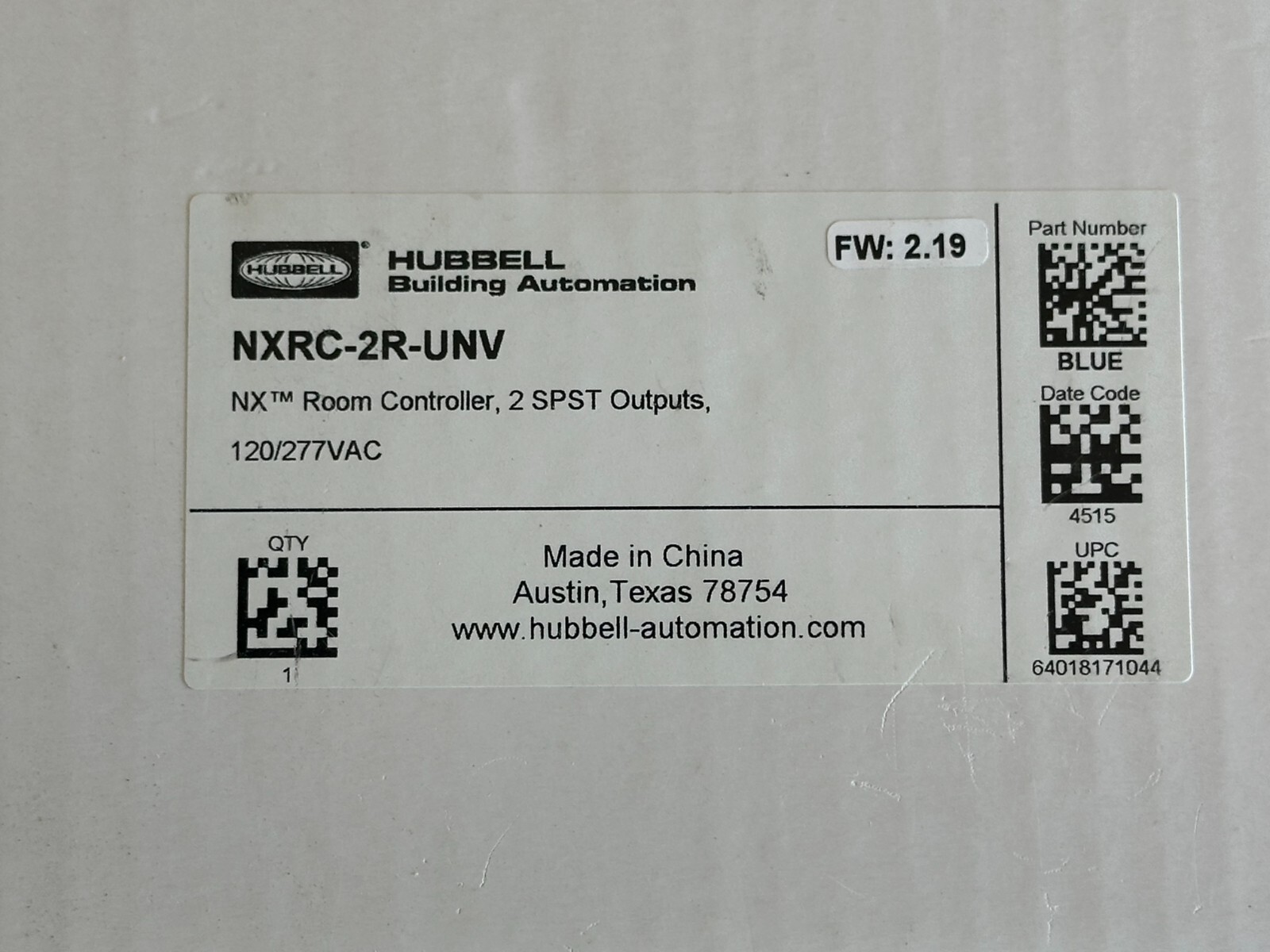Hubbell Building Automations NXRC-2R-UNV NX Room Controller, 2 SPST Outputs