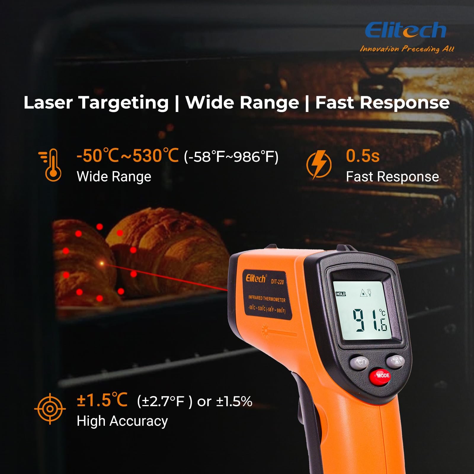 Infrared Thermometer Laser Temperature Gun Non Contact Digital 530C 986F HVAC