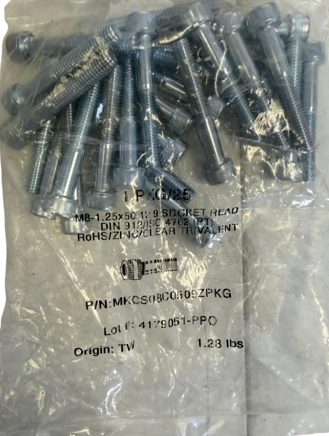 M8-1.25 x 50mm Socket Head Cap Screws DIN 912 ISO 4762 Lot of 25