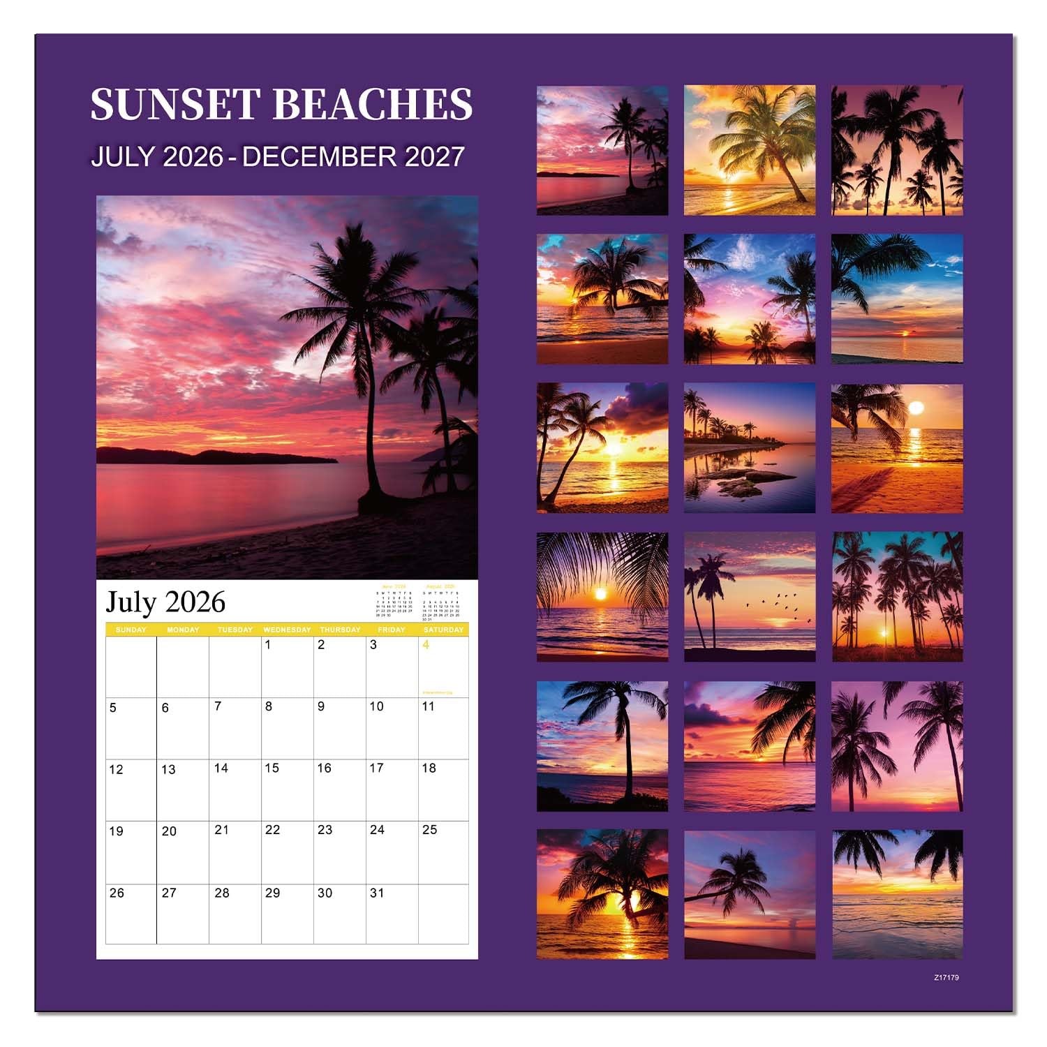 2026-2027 Wall Calendar BEACHES, 18 Months Hangable Calendars, green