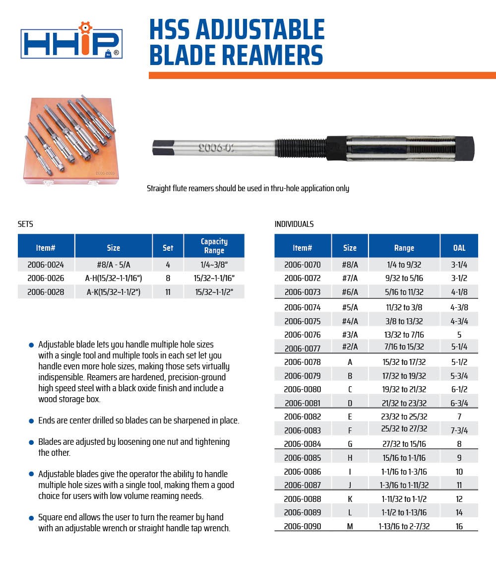 #5/A 11/32-3/8″ HIGH SPEED STEEL ADJUSTABLE BLADE REAMER (2006-0074)