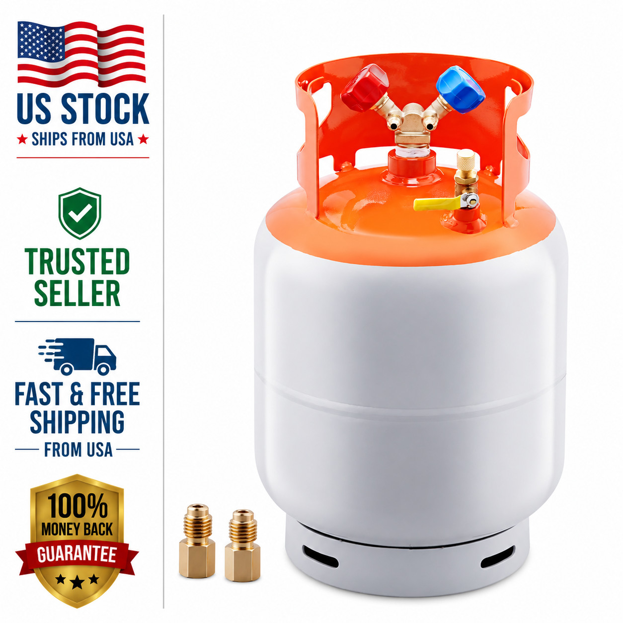 Refrigerant Recovery Tank 30lb, 400 PSI Y Valve for R134A R410A R22