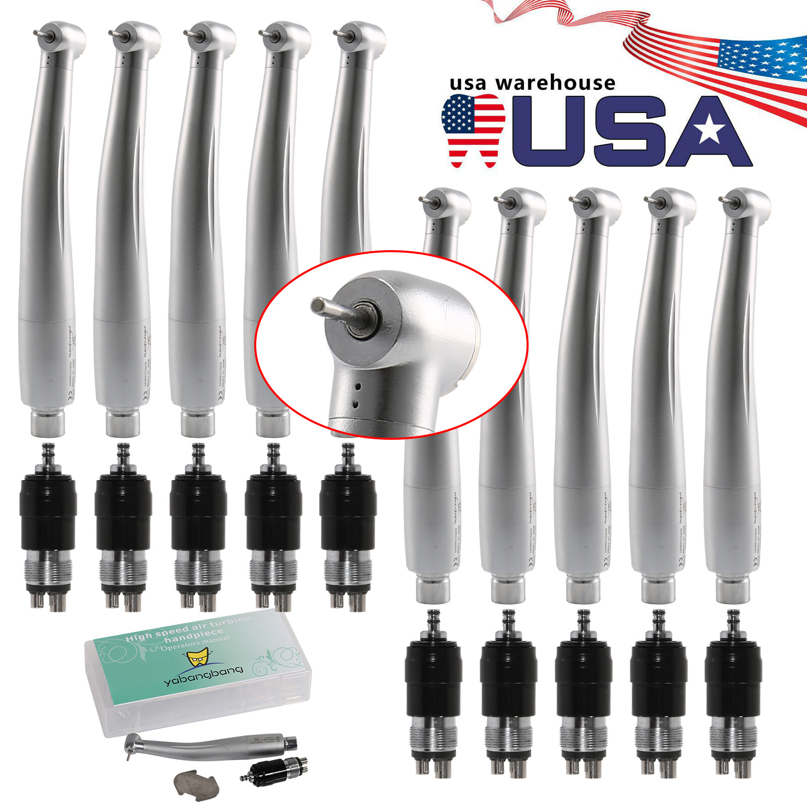 1-10*Dental High Speed Handpiece Standard Head / 4 Hole Coupler Fit NSK YBNK4 mx