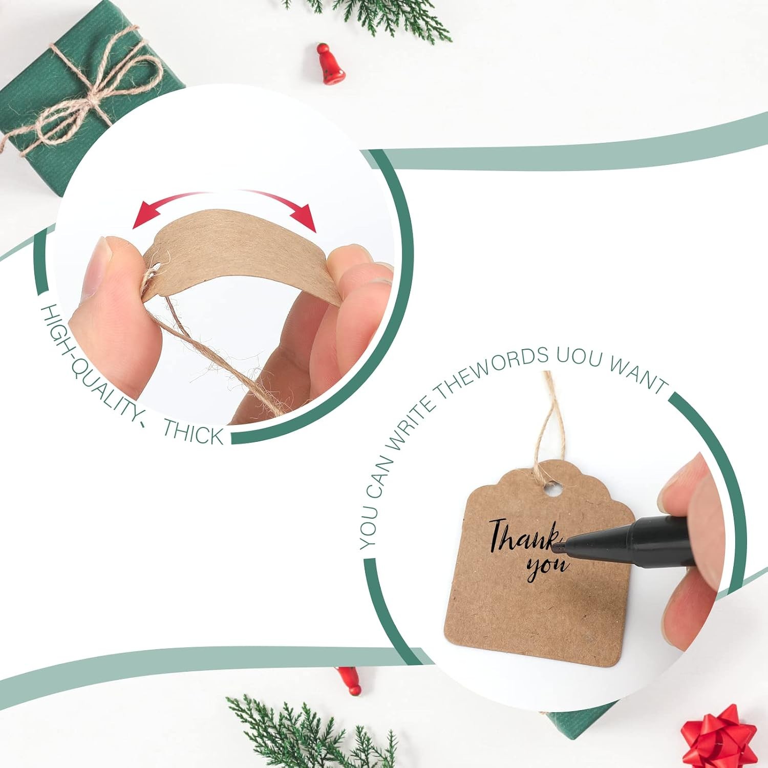 1000Pcs Price Tags with String Attached, 1.4X1.8 in Kraft Paper Hangtags, Price