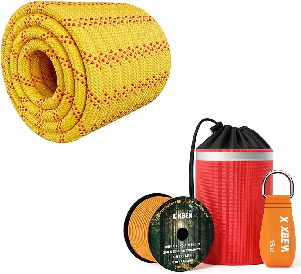 X XBEN Arborist Throw Line Kit – 150ft Slick Rope & 9/11/15oz Throw Weight
